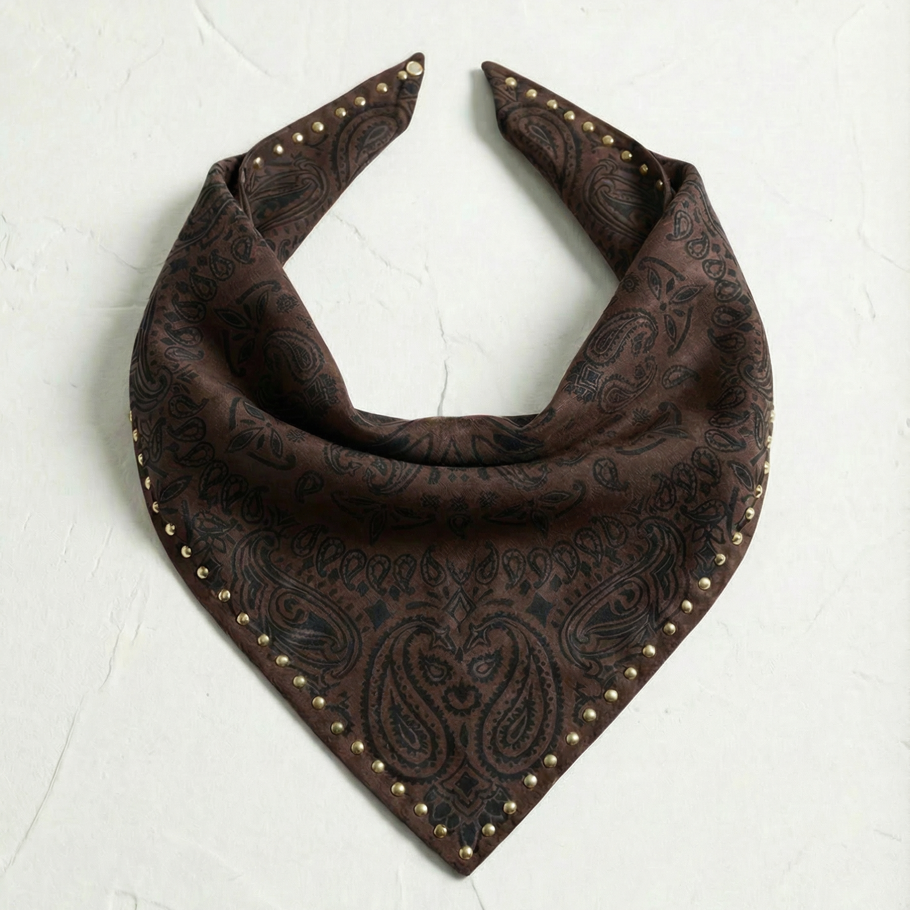 Studded Small Bandanna Scarf Brown
