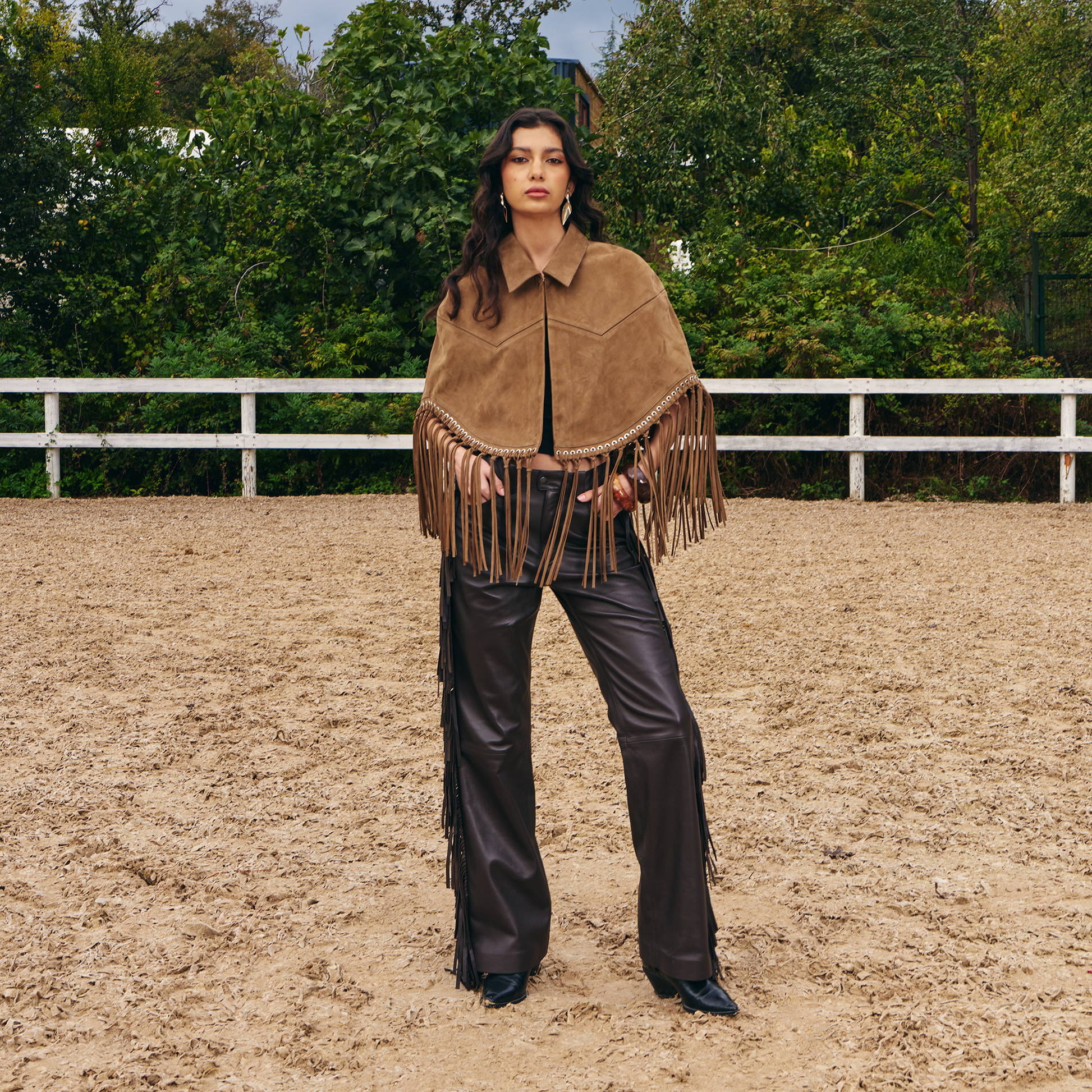 Camel Suede Fringe Cape