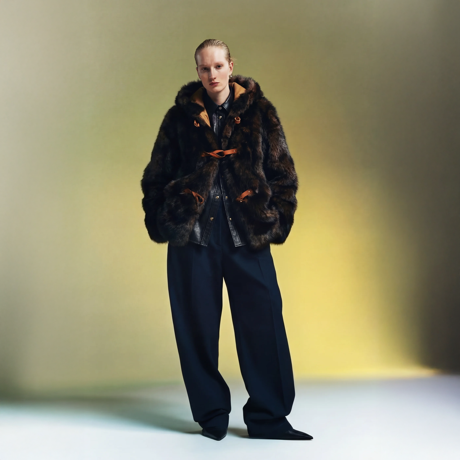 Army Brown Green Shearling Coat