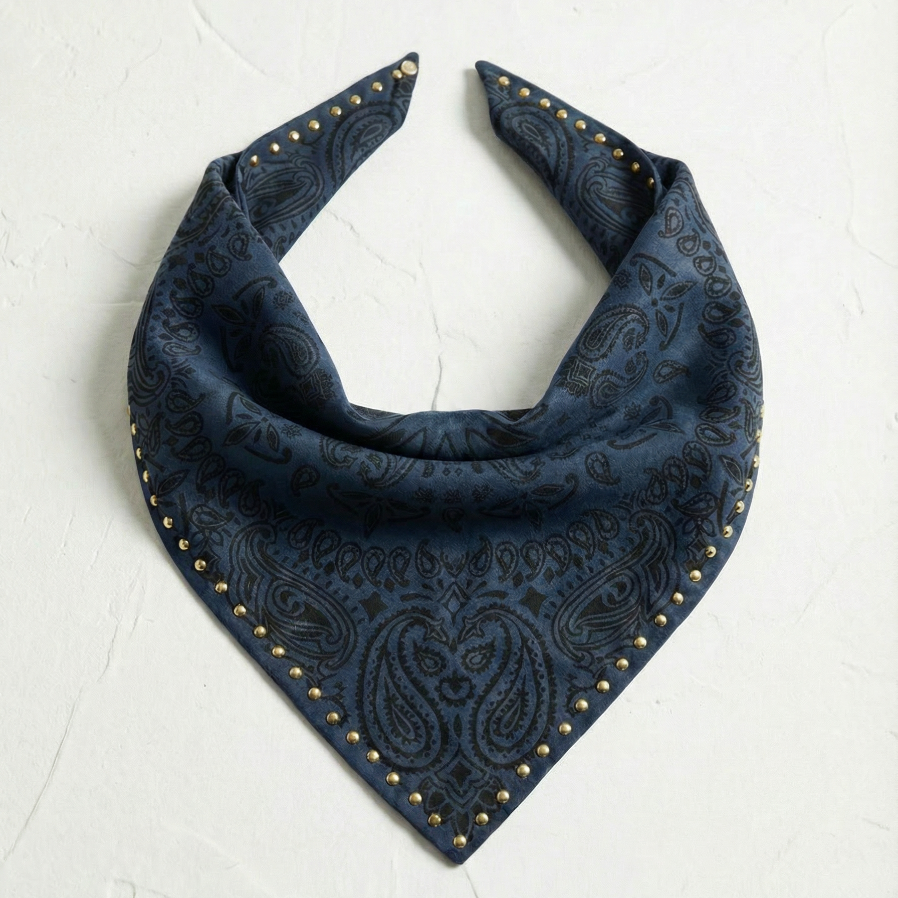 Studded Small Bandanna Scarf Navy