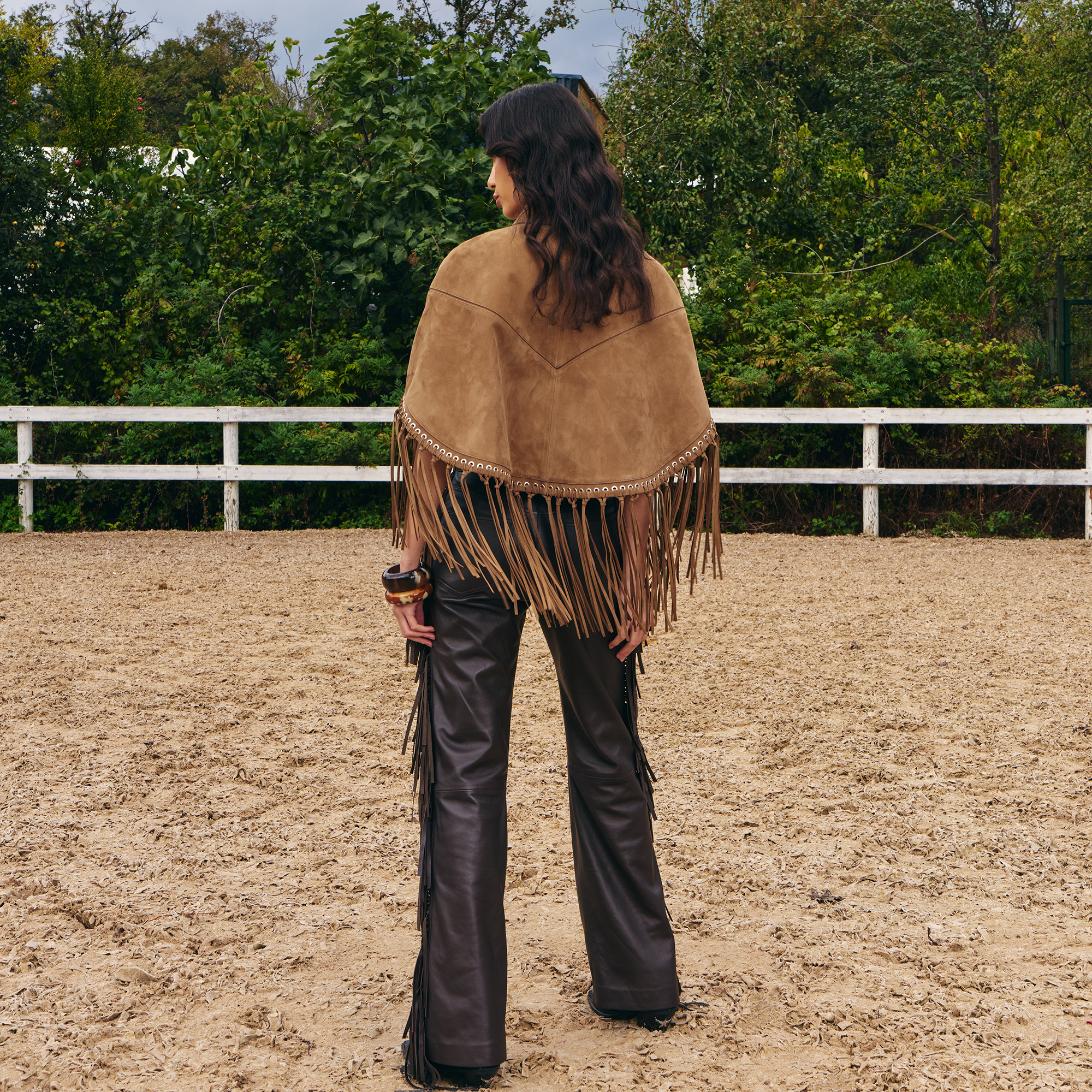 Camel Suede Fringe Cape