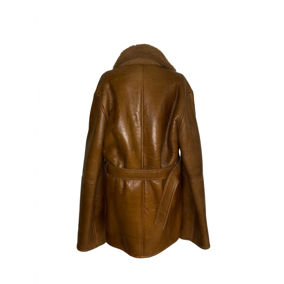 Belted Chestnut Leather Coat