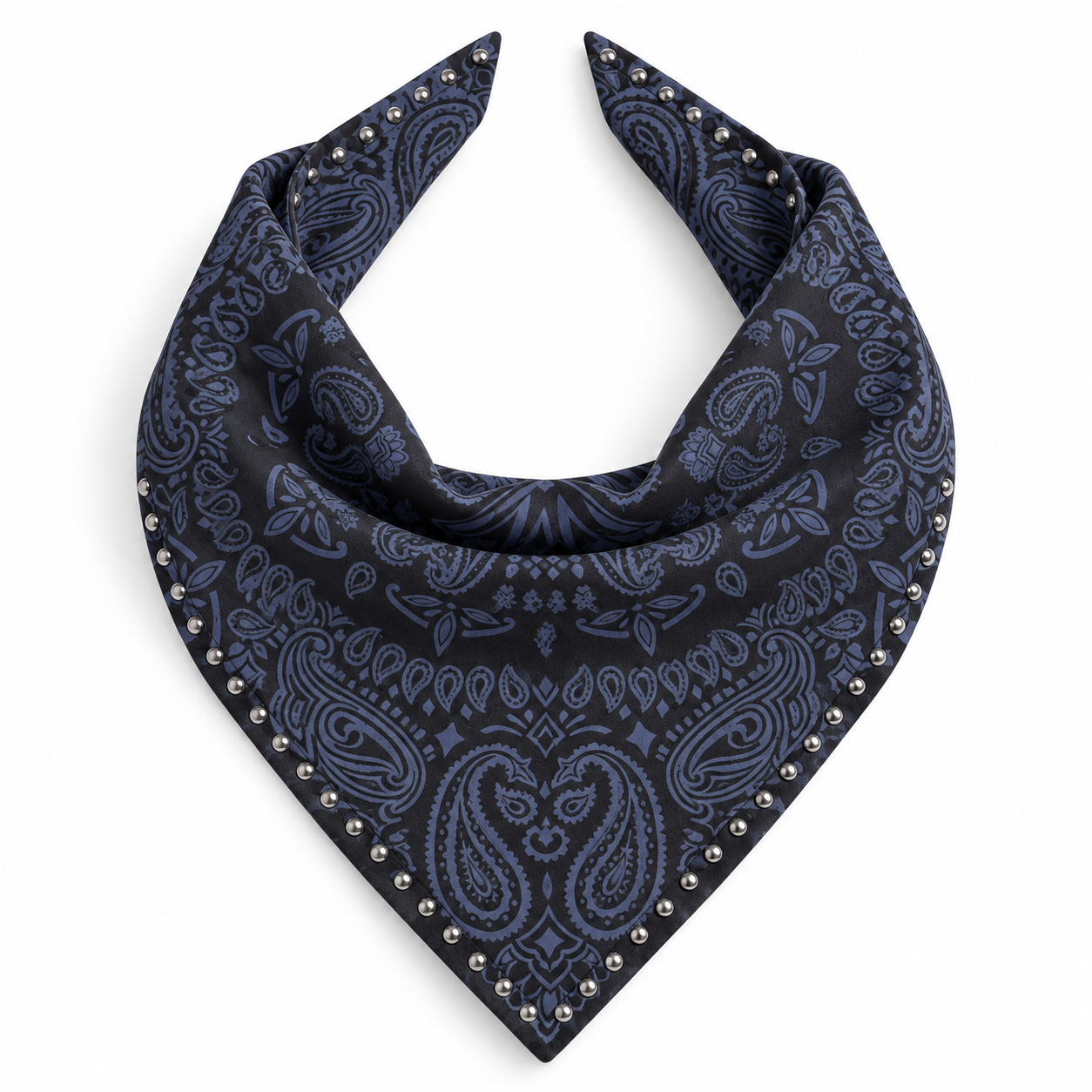 Studded Small Bandanna Scarf Navy Blue Print