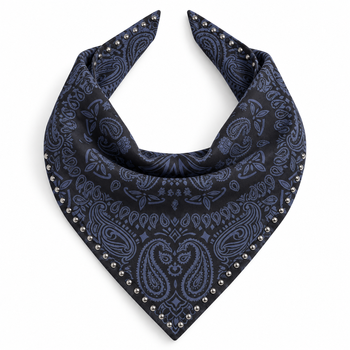 Studded Small Bandanna Scarf Navy Blue Print