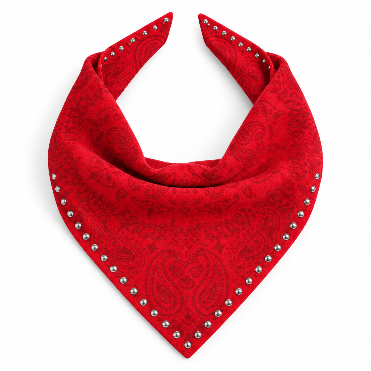 Studded Small Paisley Bandanna Scarf Bright Red