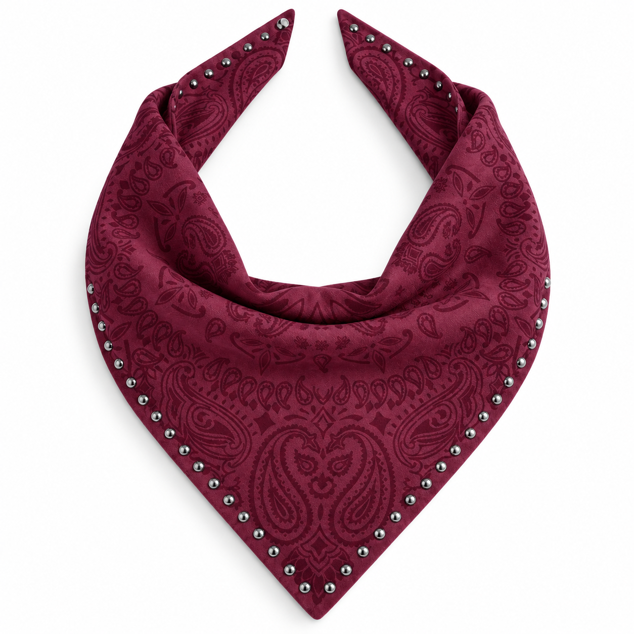 Studded Small Paisley Bandanna Scarf Burgundy