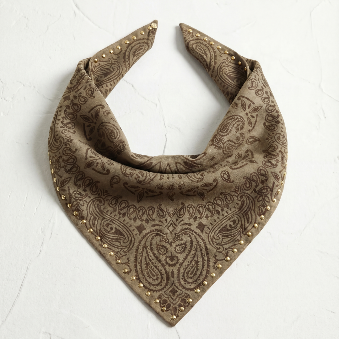 Studded Small Bandanna Scarf Camel Brown