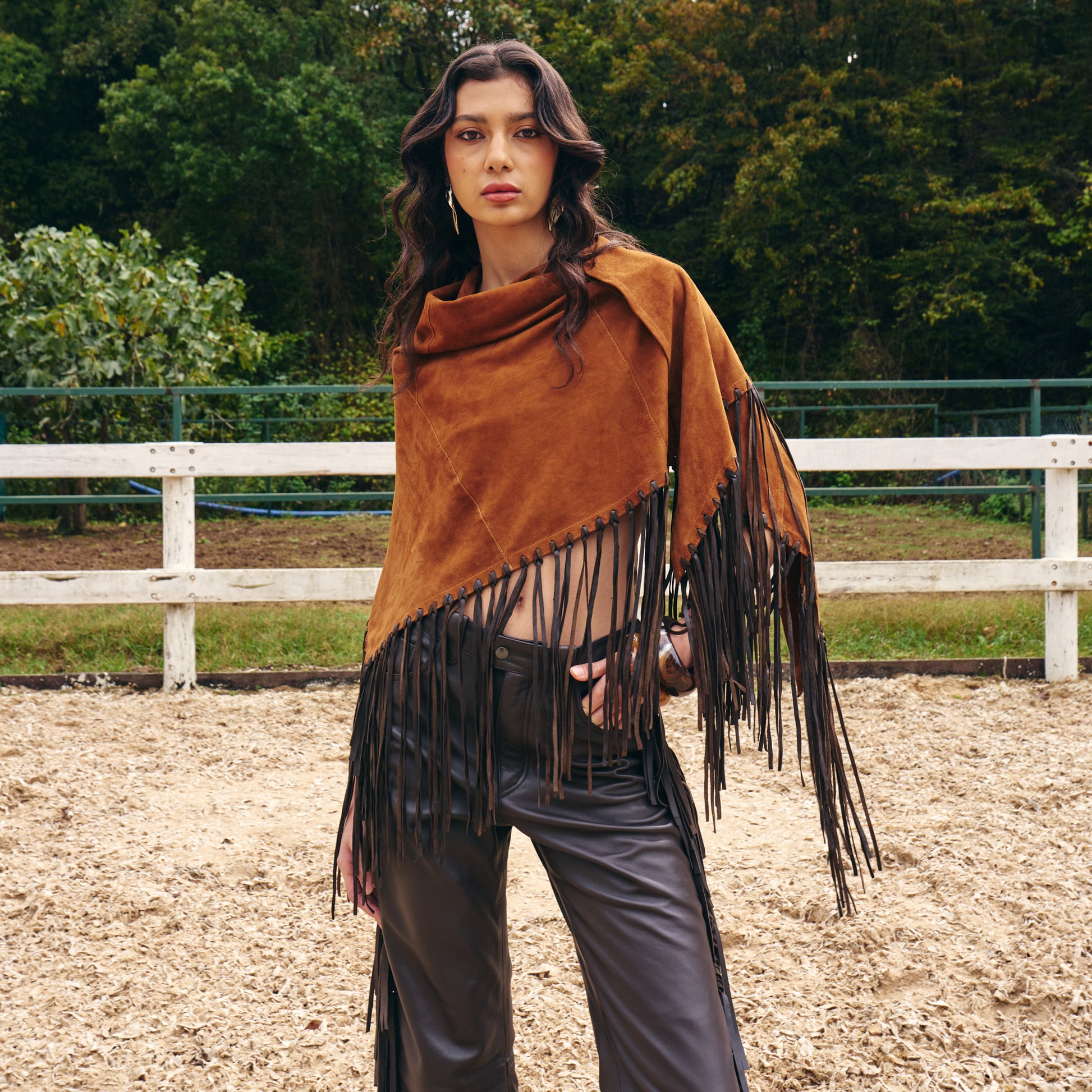 Suede Fringed Poncho