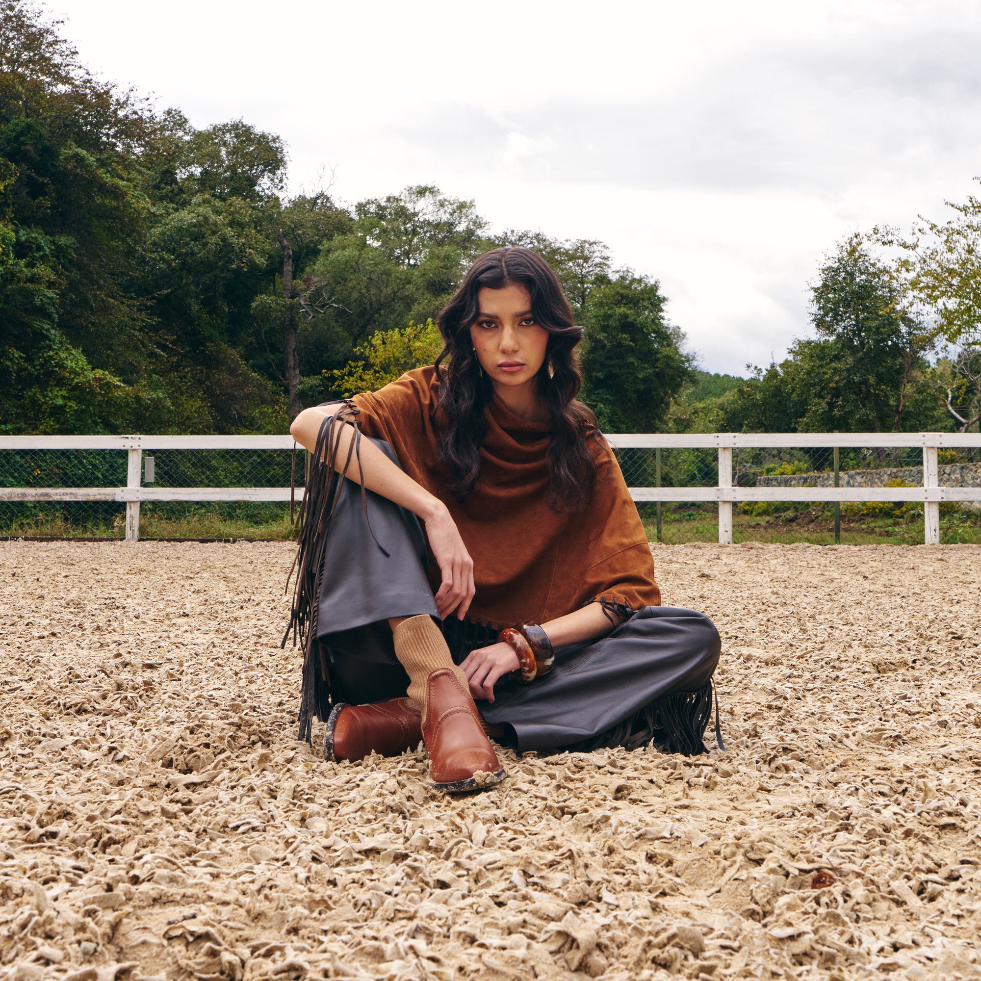 Suede Fringed Poncho