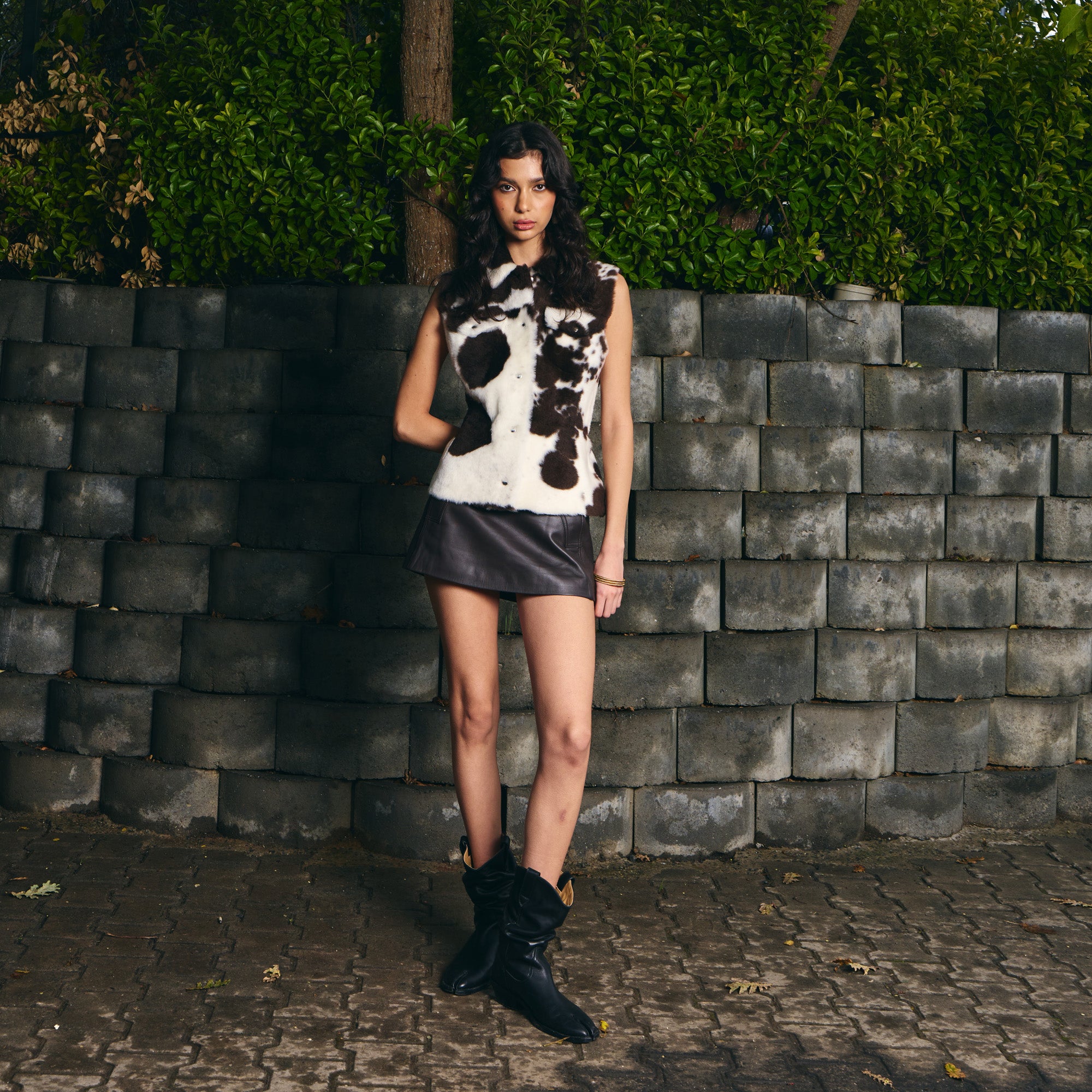 Cow Print Shearling Vest