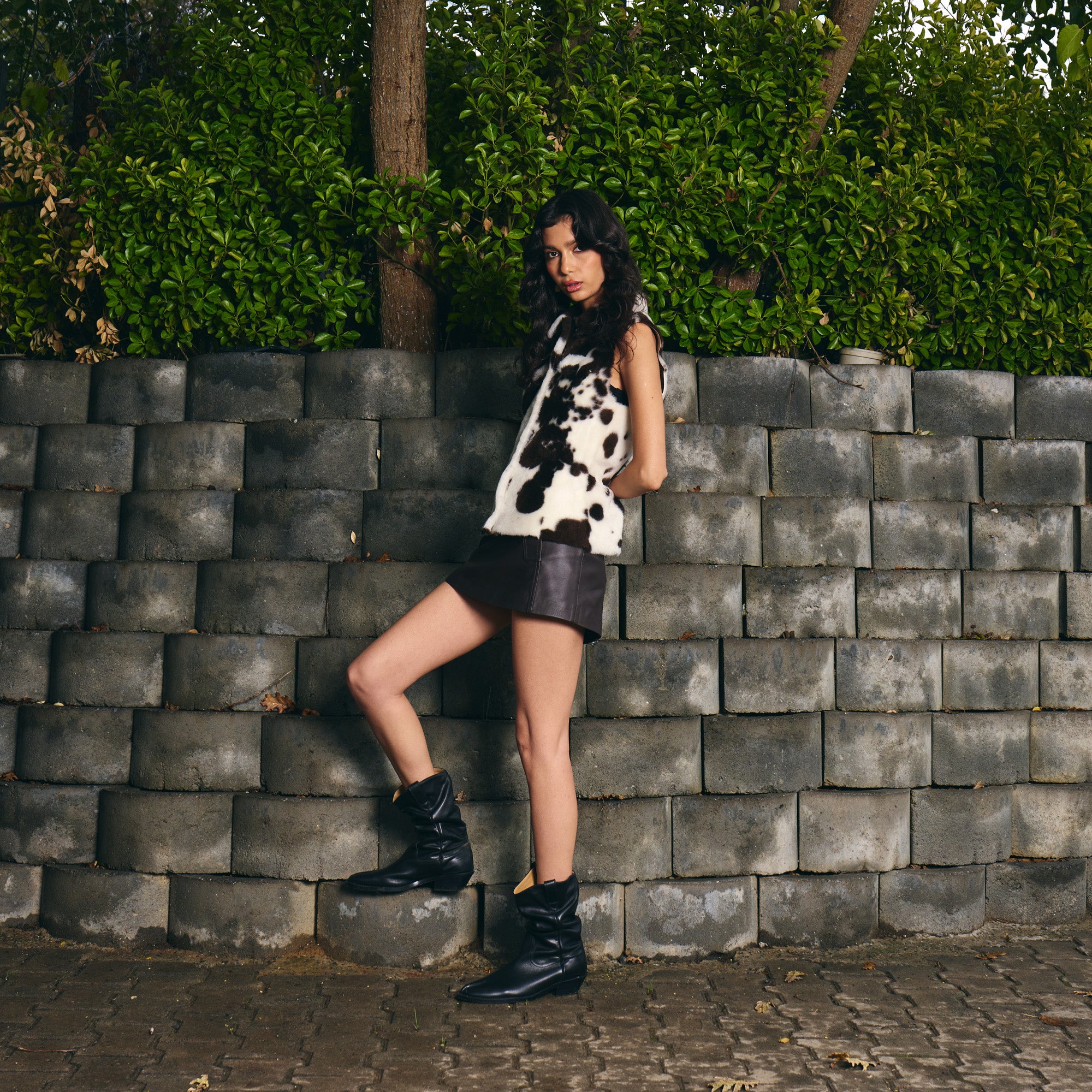 Cow Print Shearling Vest