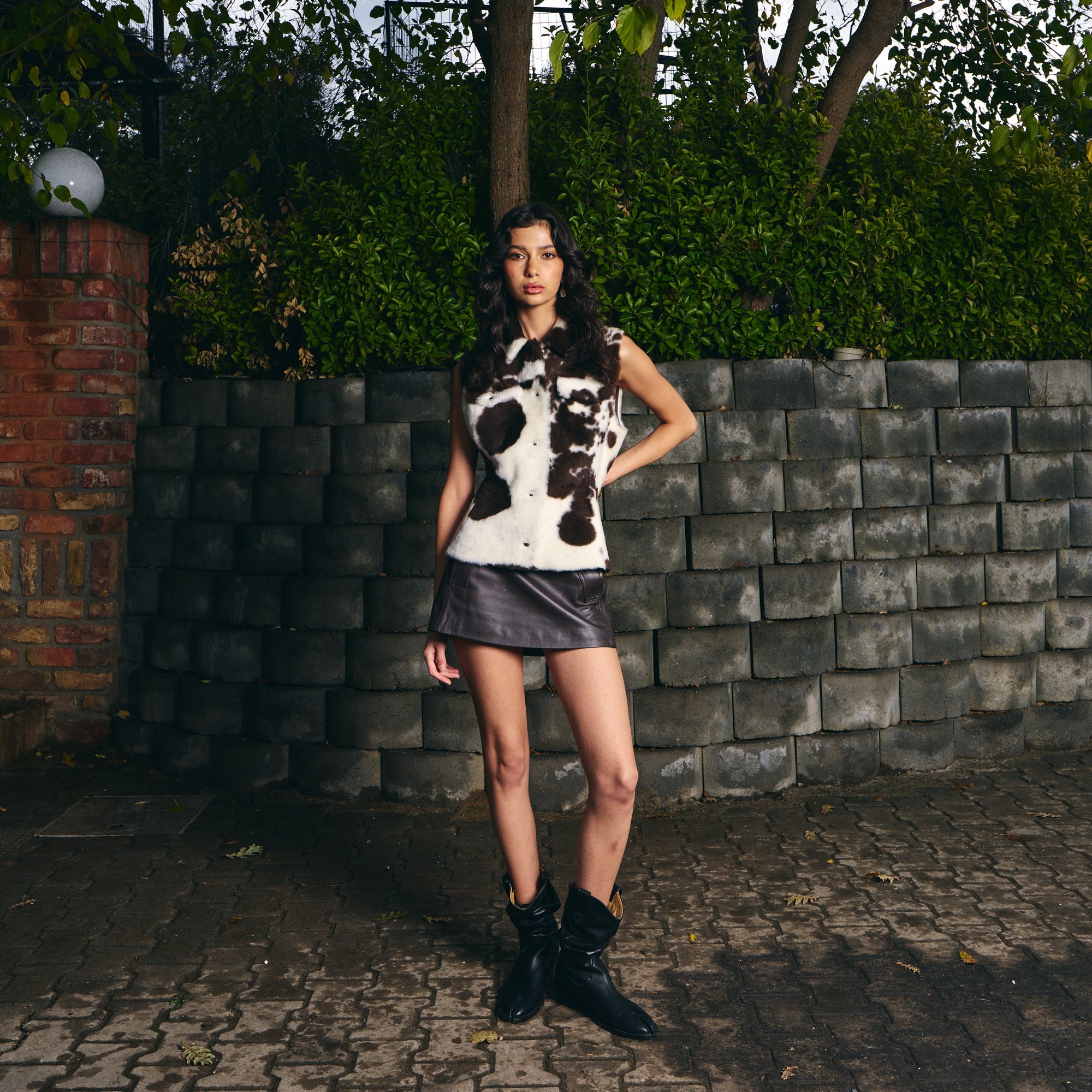 Cow Print Shearling Vest