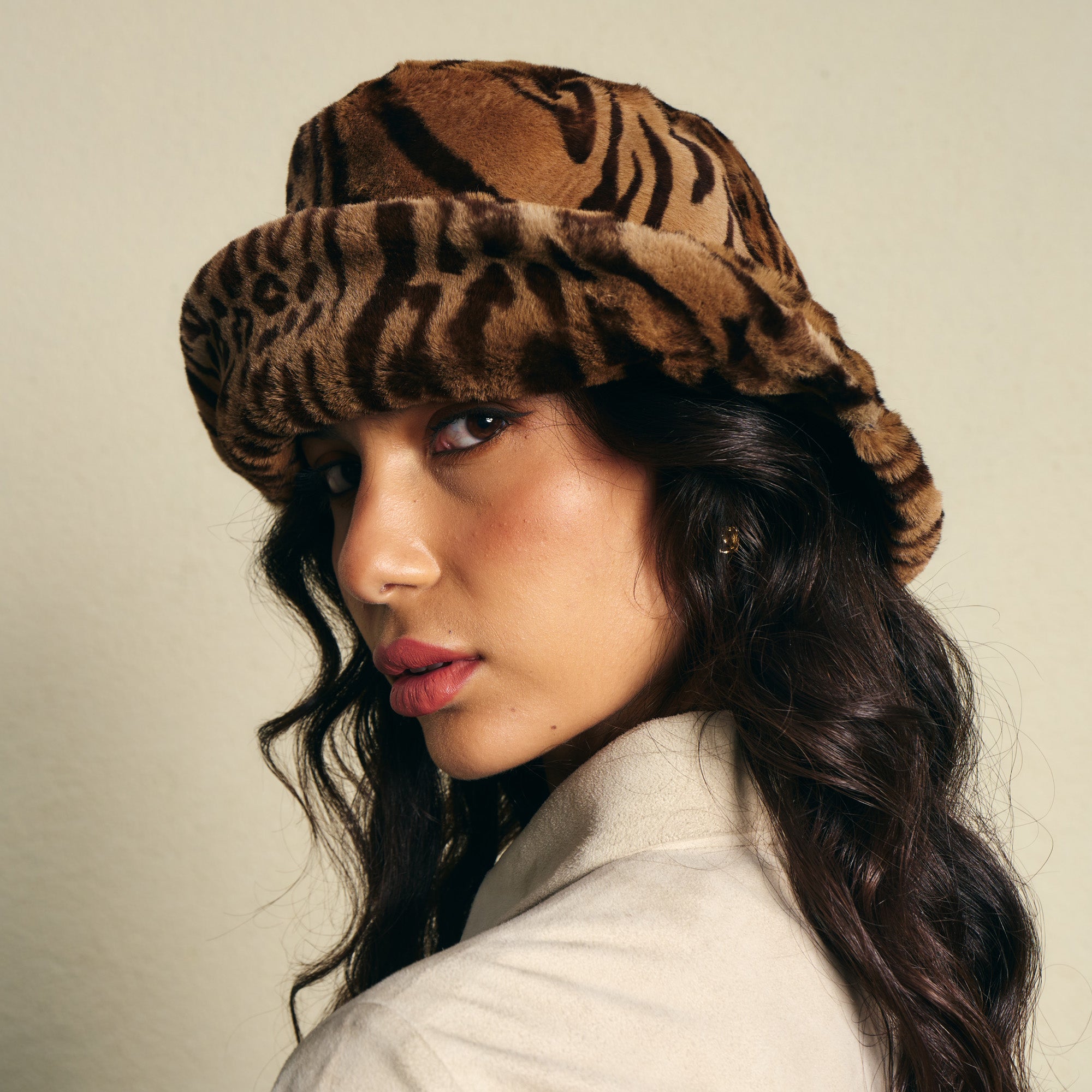 Faux-Fur Bucket Hat Leopard Print