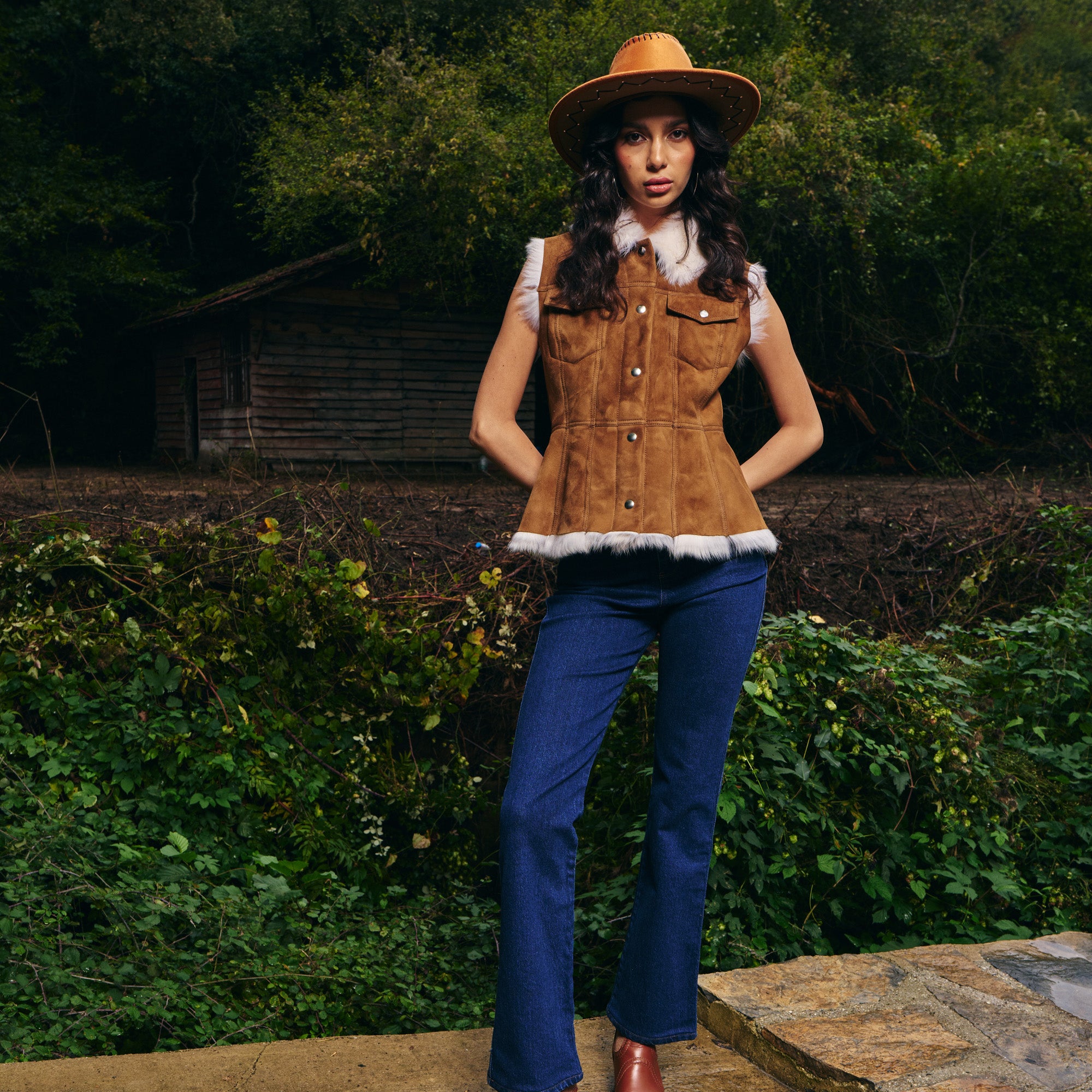 Shearling Trim Suede Vest