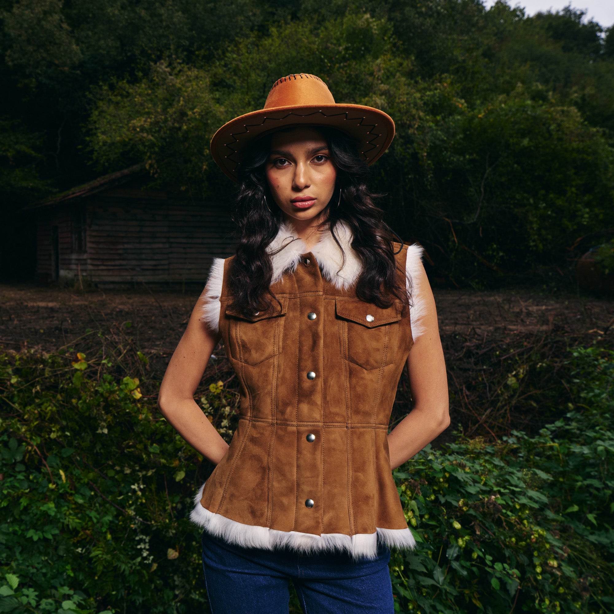 Shearling Trim Suede Vest