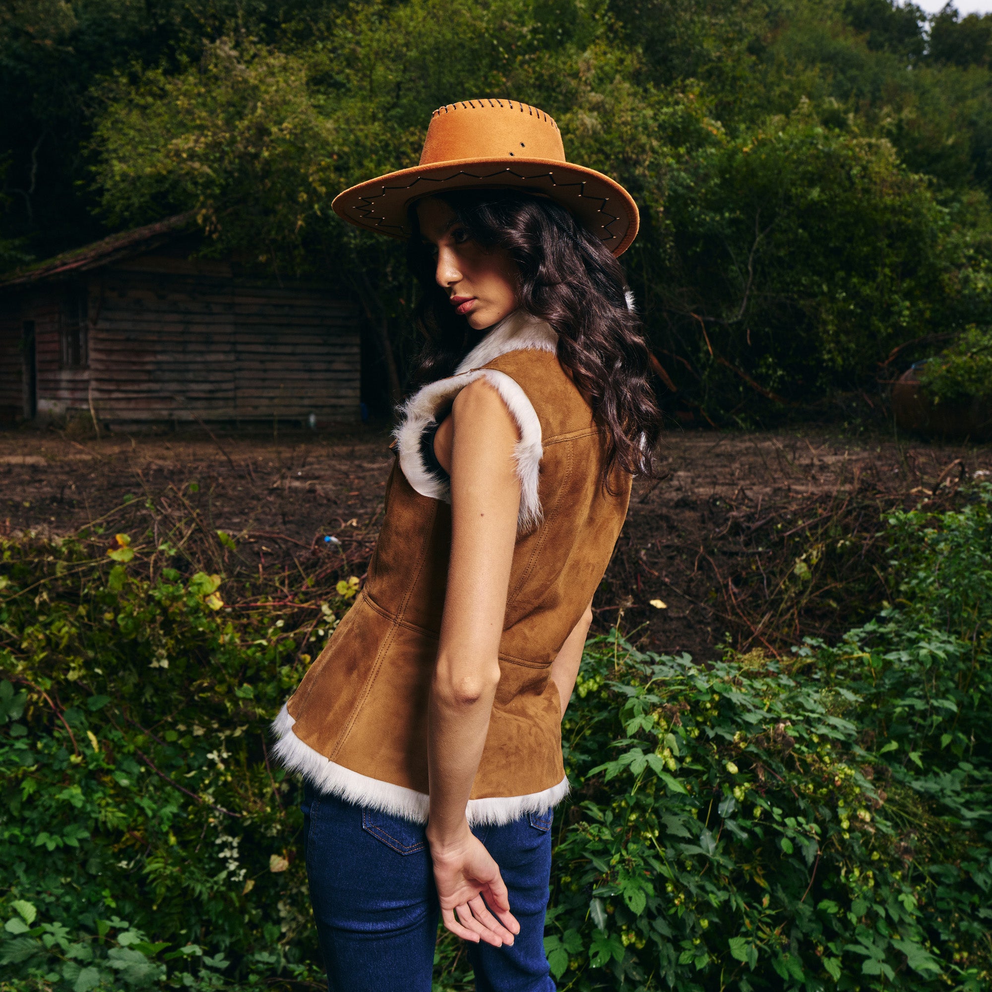Shearling Trim Suede Vest