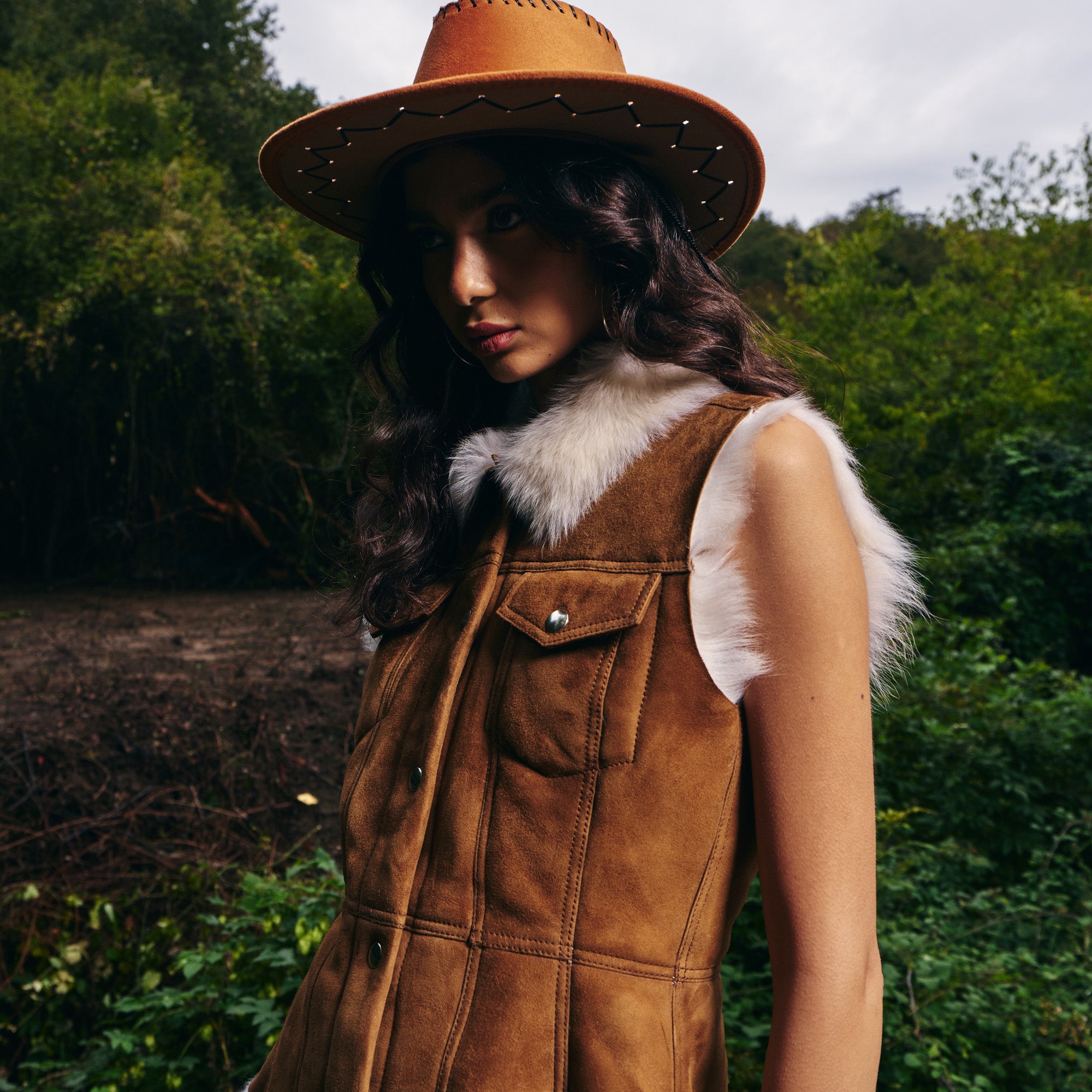 Shearling Trim Suede Vest