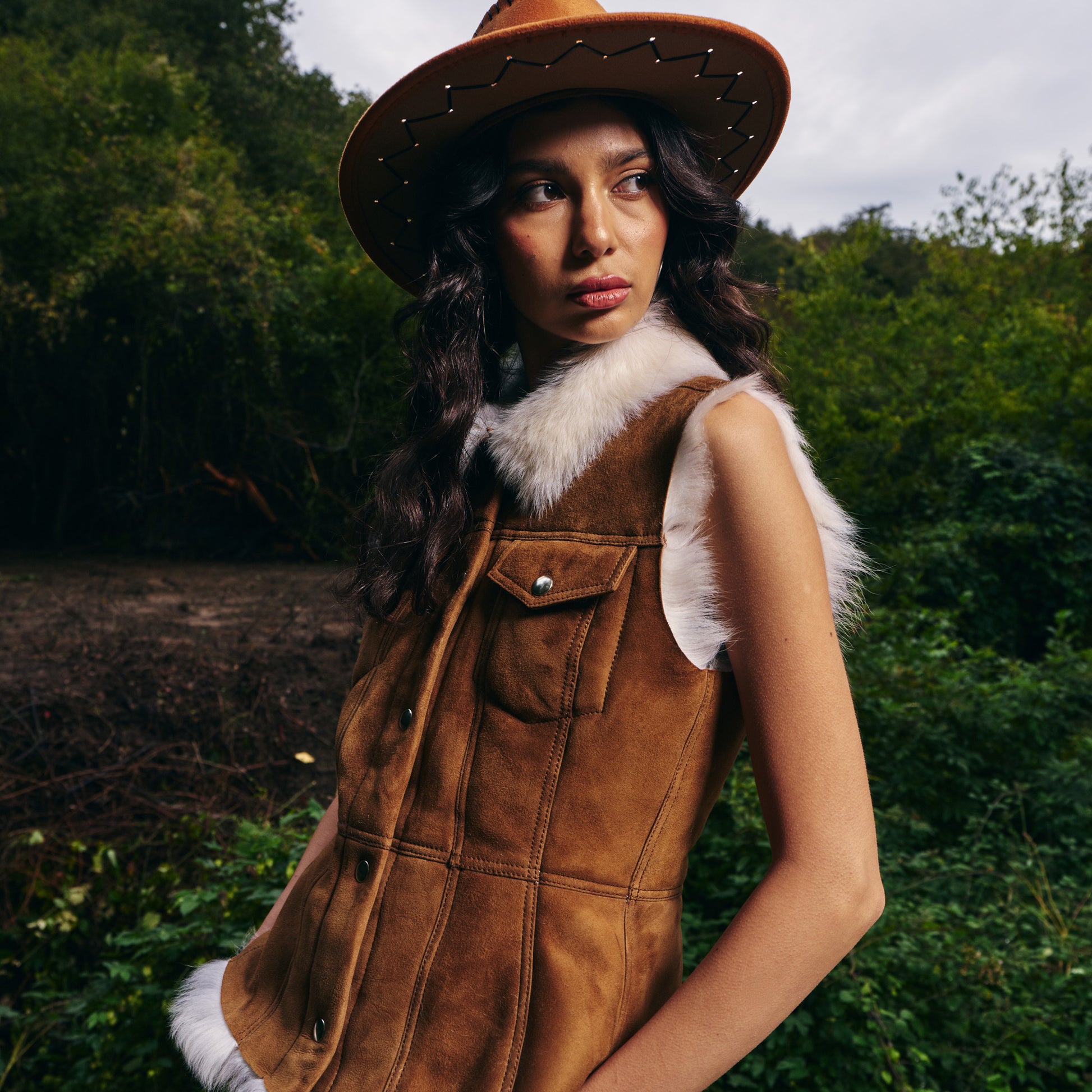 Shearling Trim Suede Vest