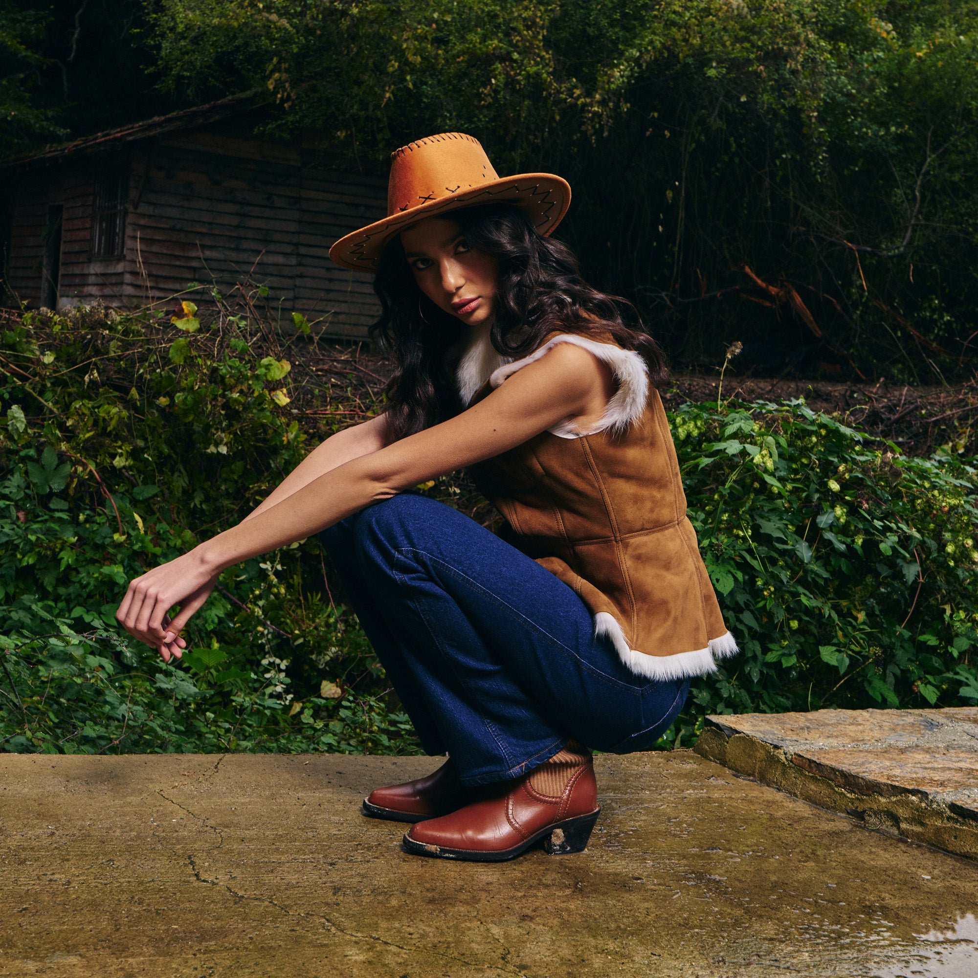 Shearling Trim Suede Vest