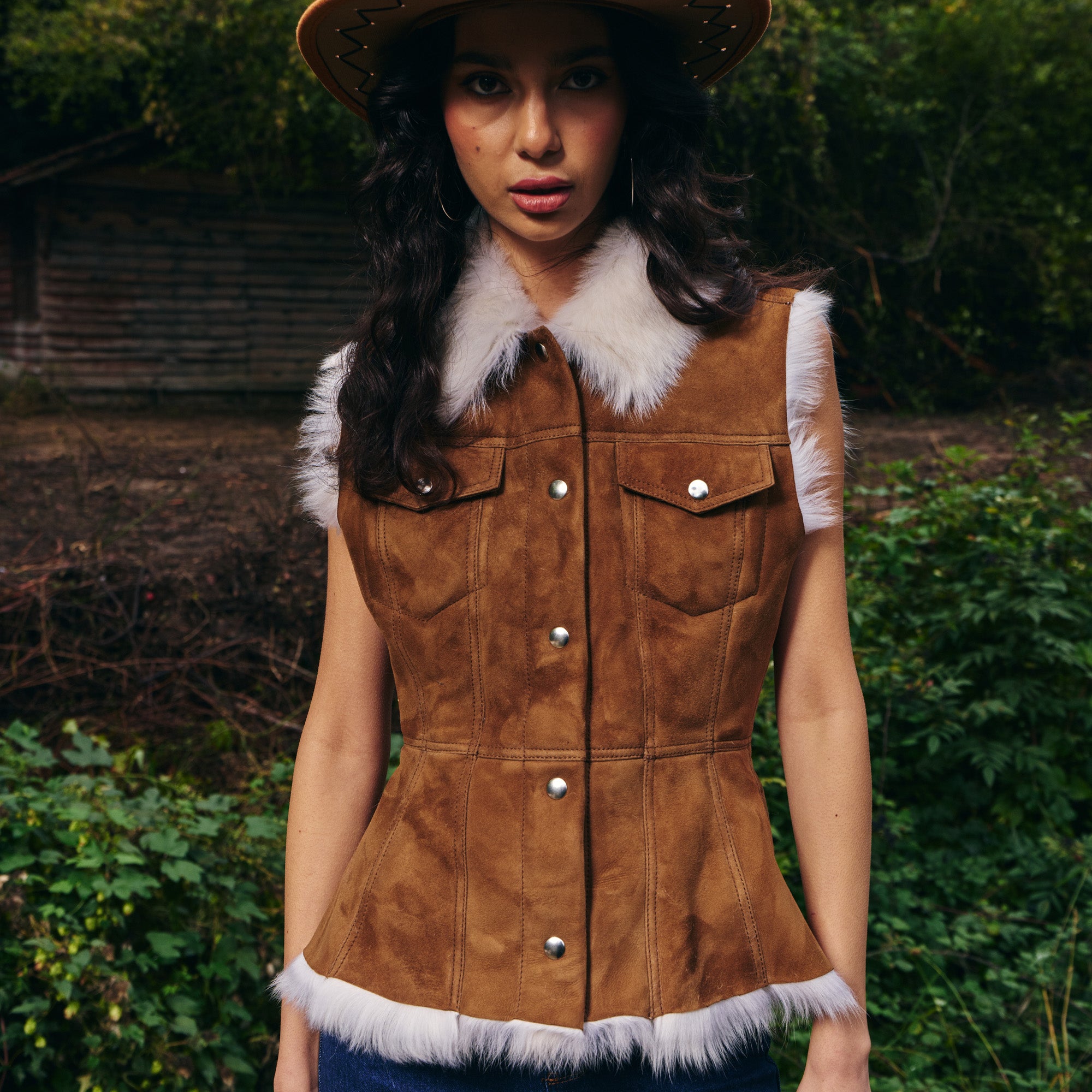 Shearling Trim Suede Vest