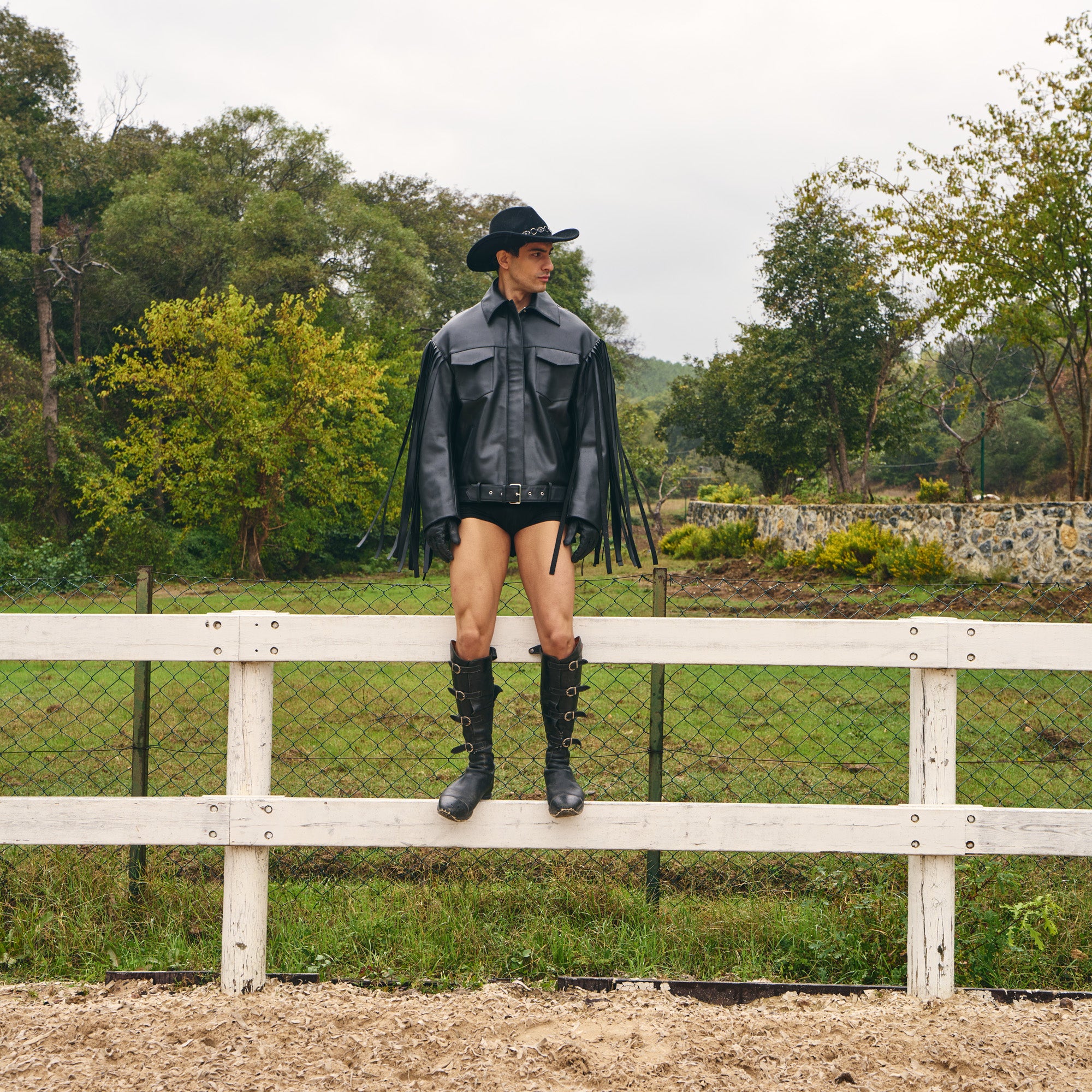 Black Leather Fringed Overshirt