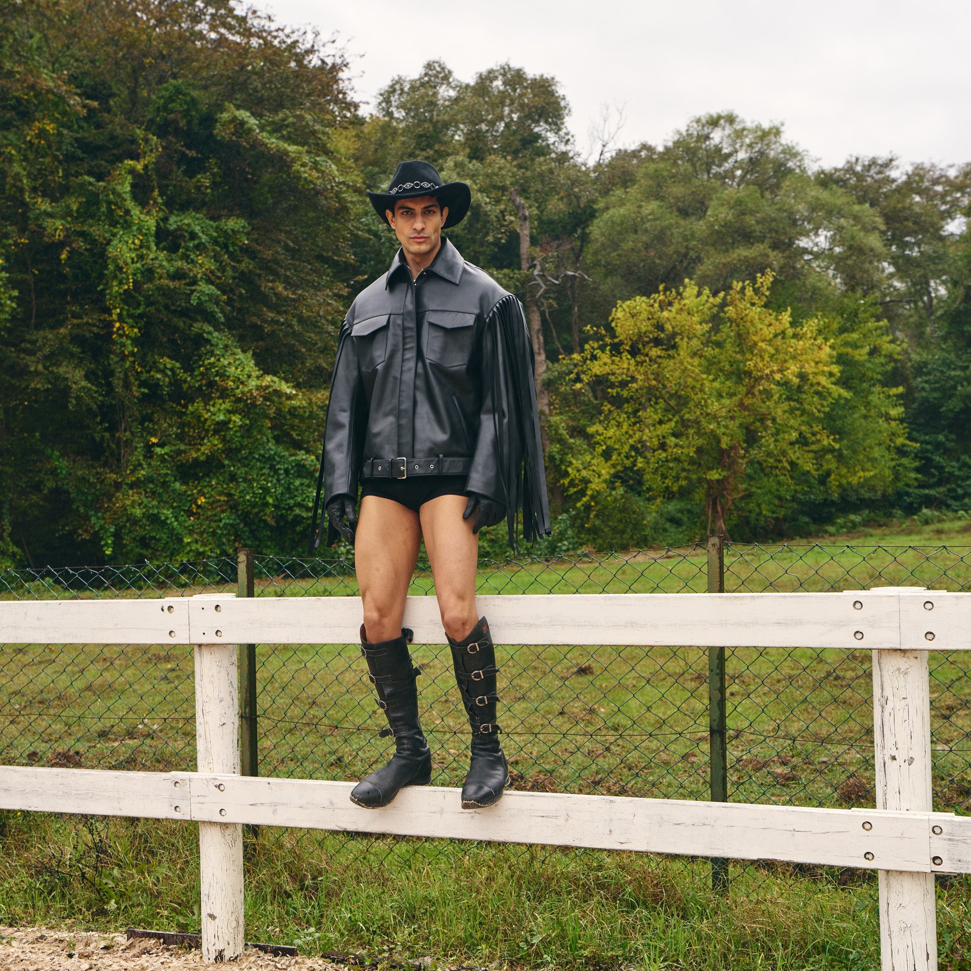 Black Leather Fringed Overshirt