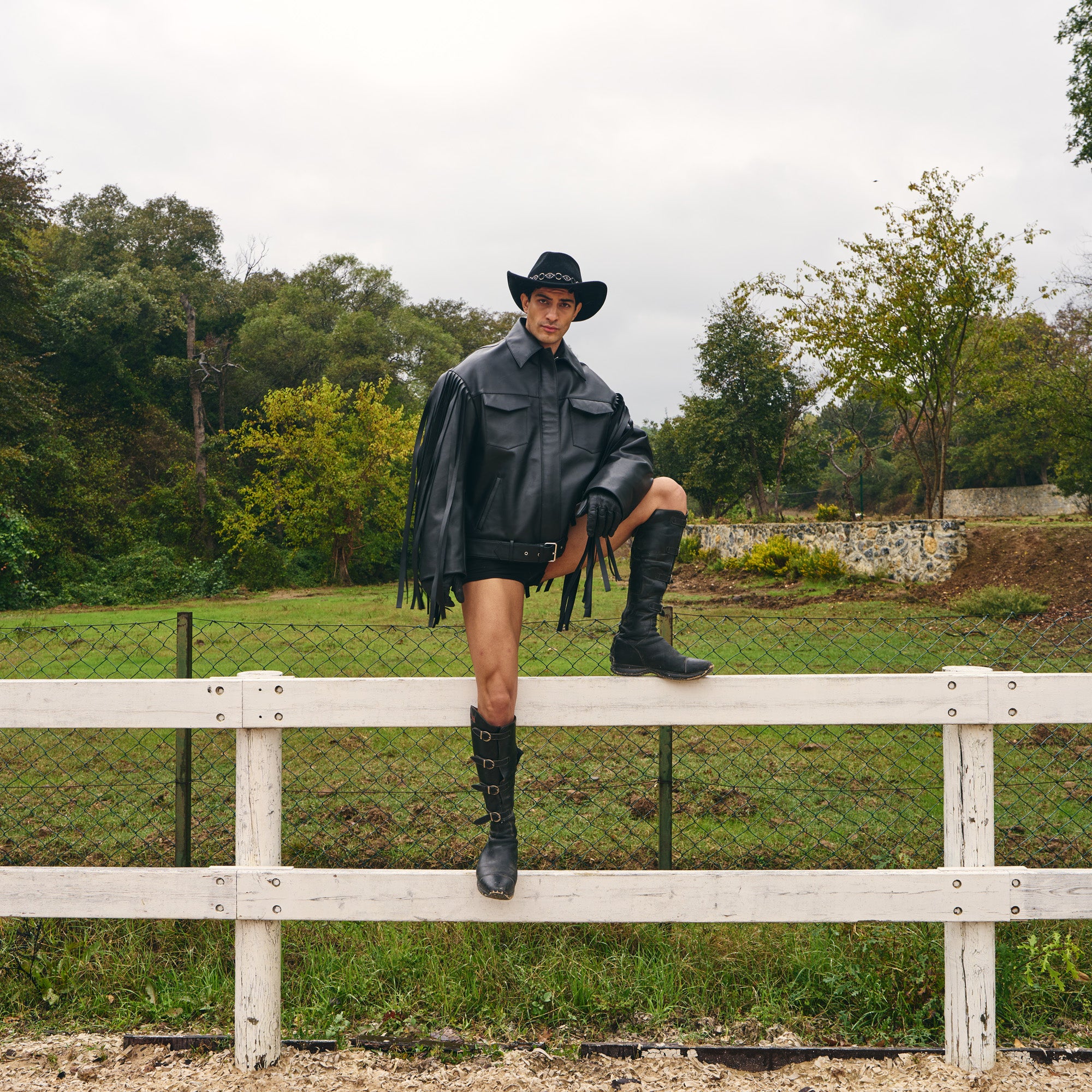 Black Leather Fringed Overshirt