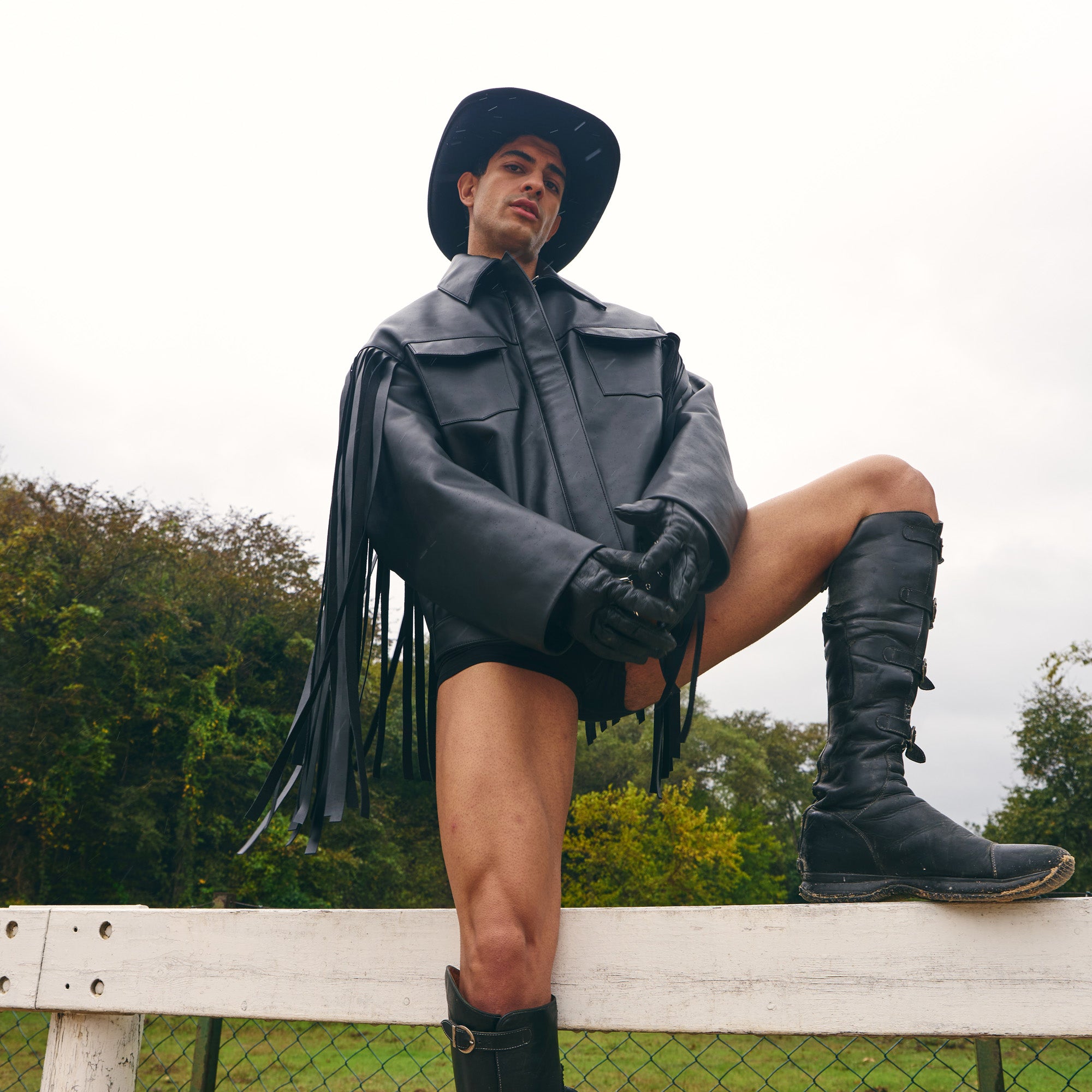 Black Leather Fringed Overshirt