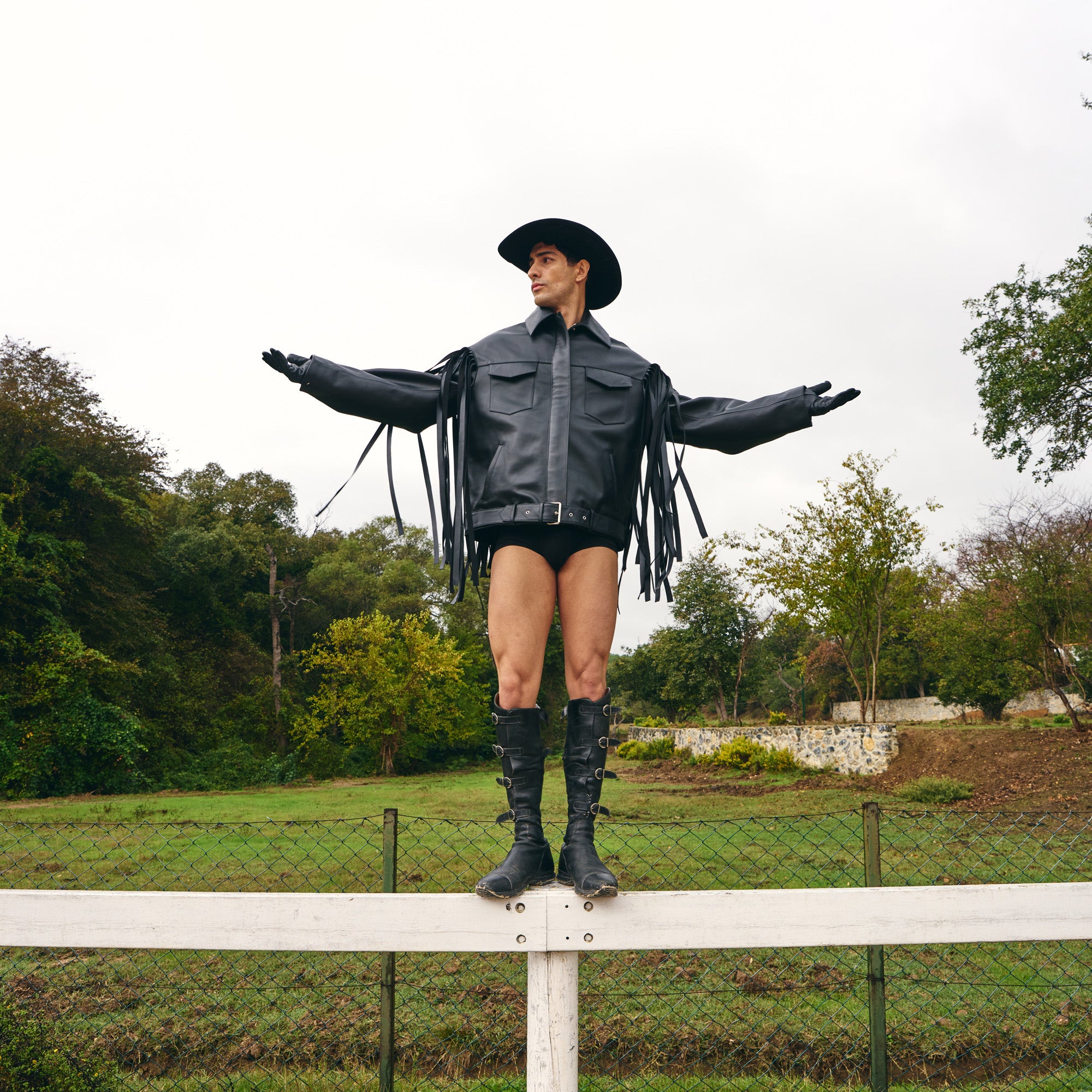 Black Leather Fringed Overshirt