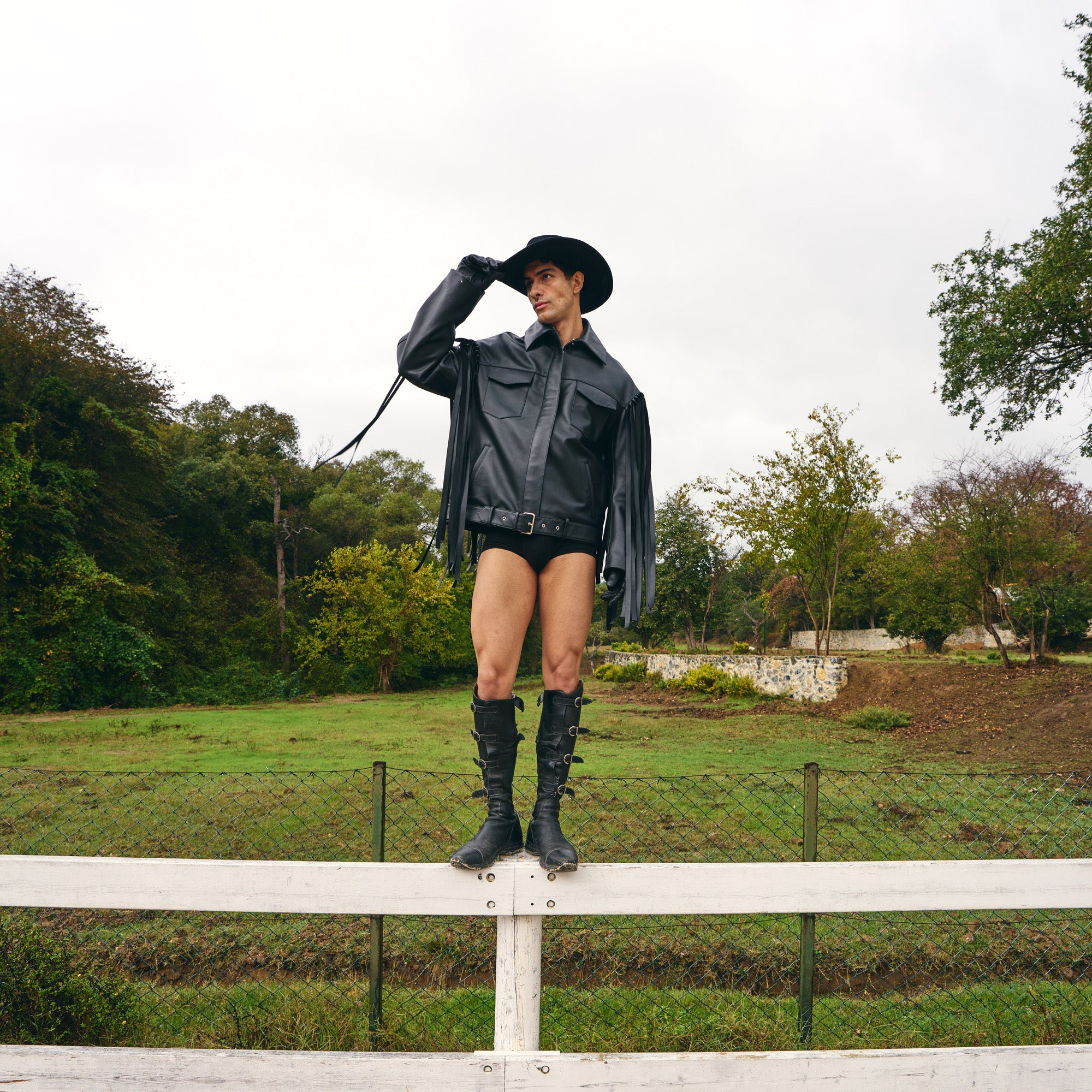 Black Leather Fringed Overshirt