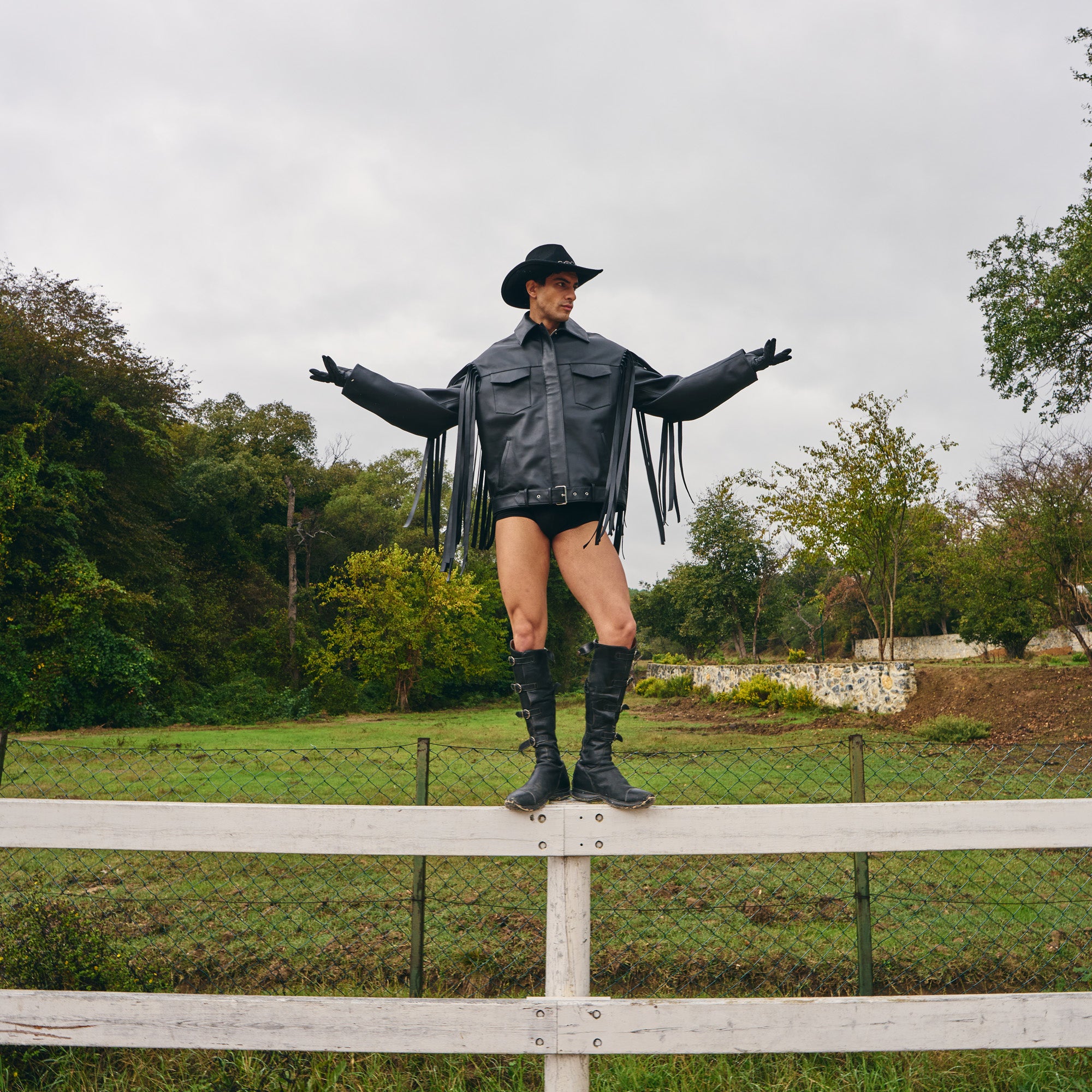Black Leather Fringed Overshirt