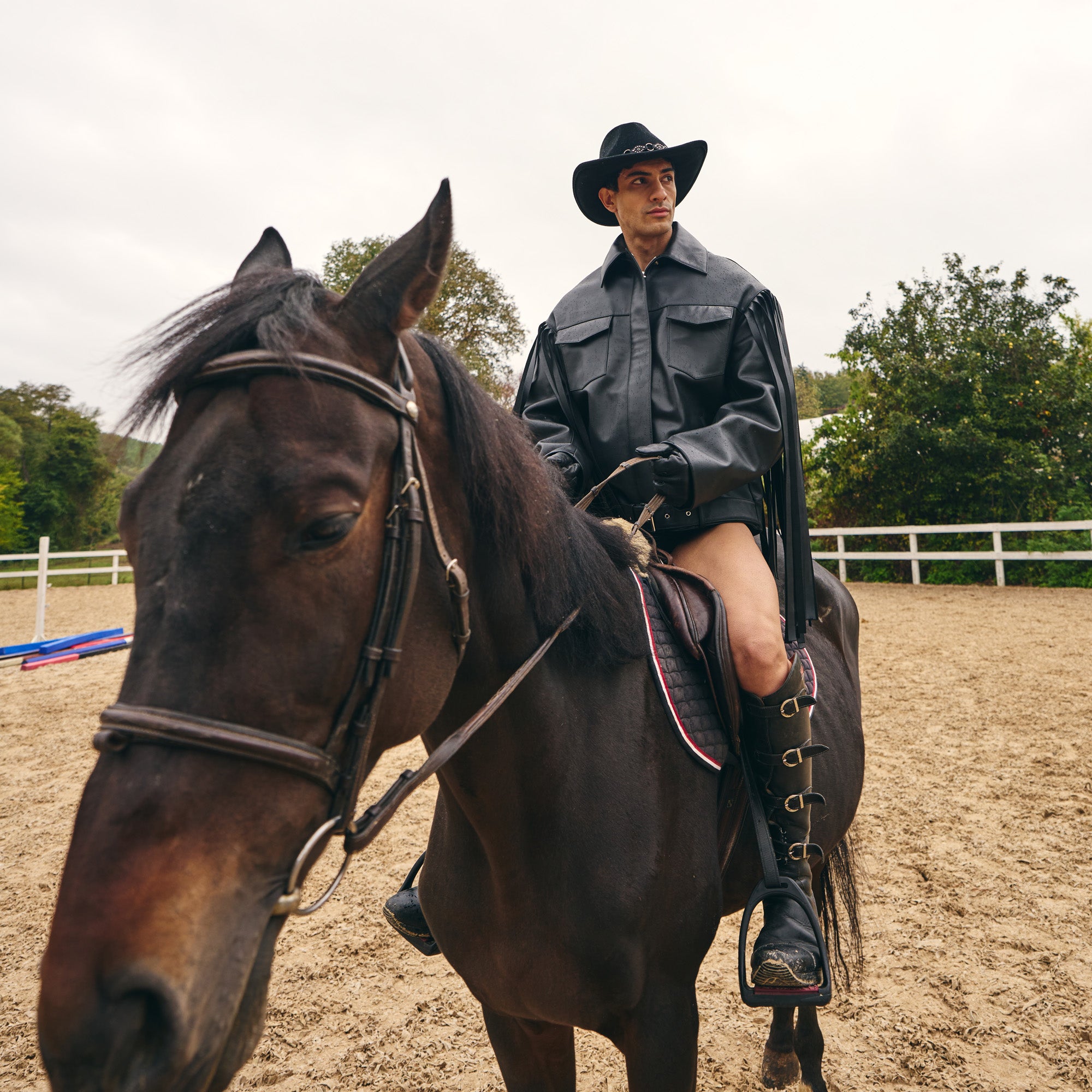 Black Leather Fringed Overshirt