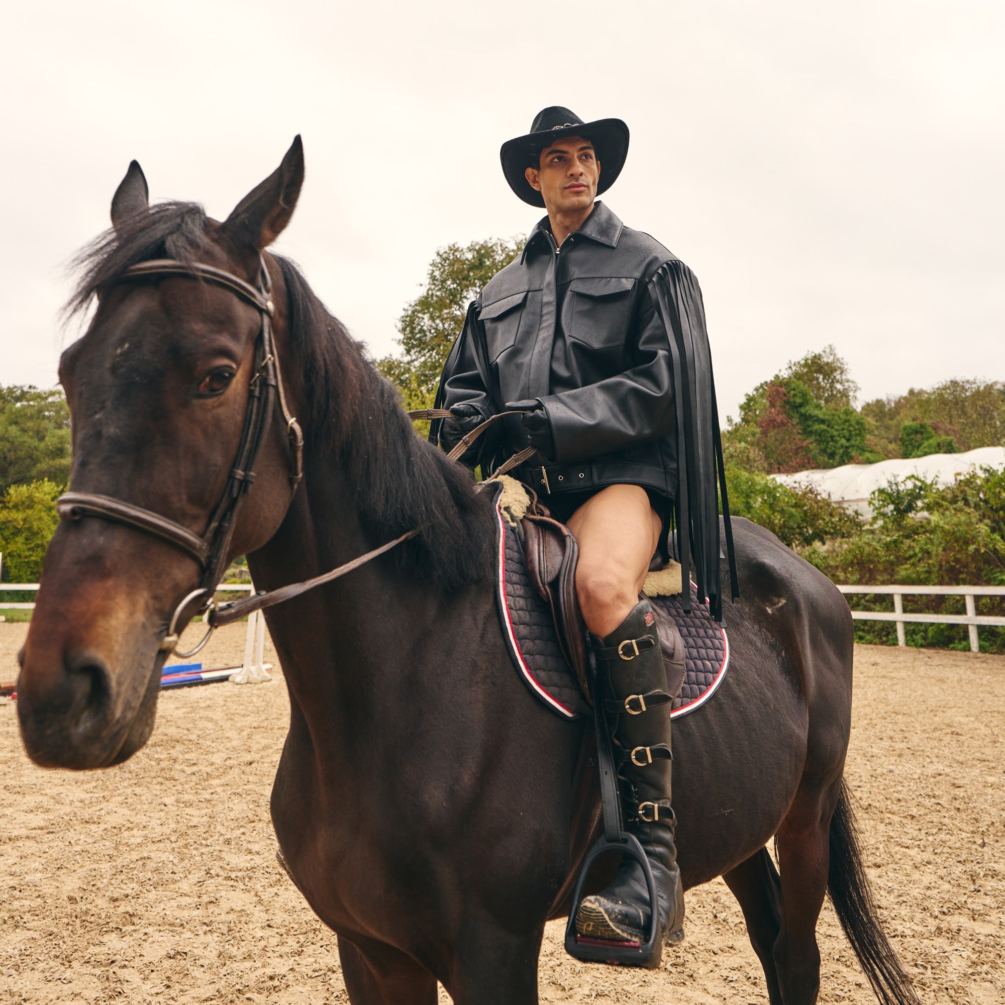 Black Leather Fringed Overshirt