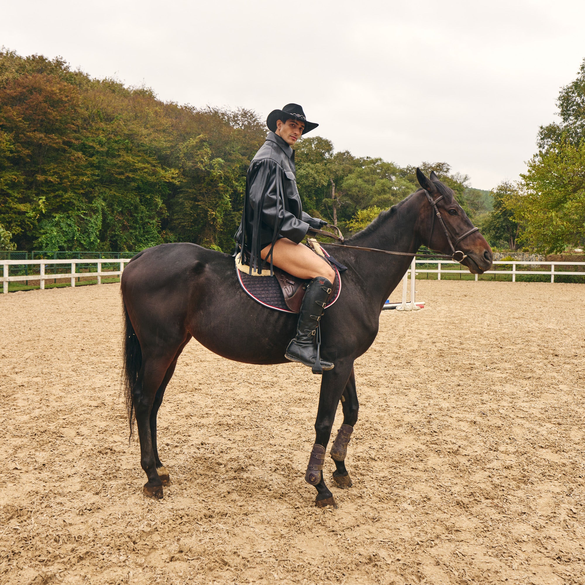 Black Leather Fringed Overshirt