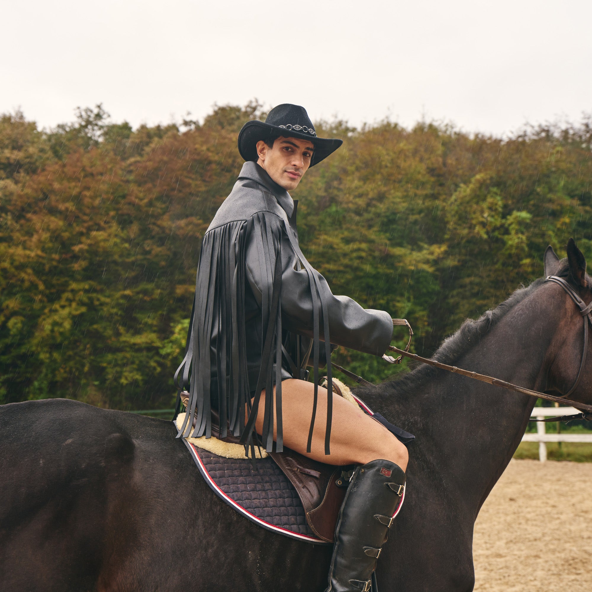 Black Leather Fringed Overshirt
