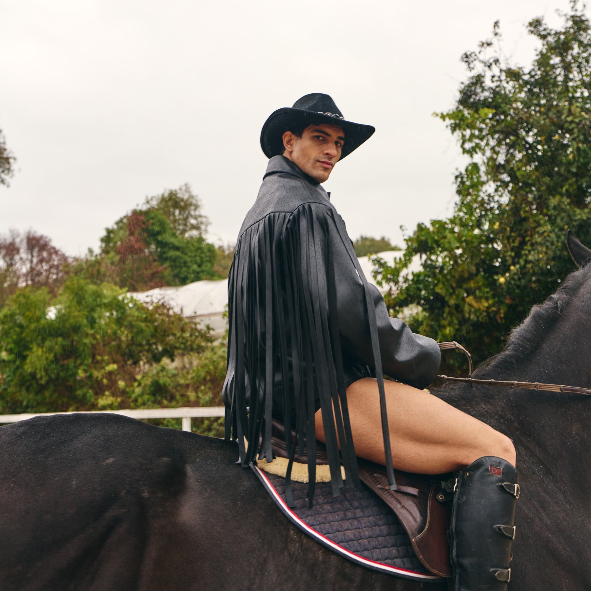 Black Leather Fringed Overshirt