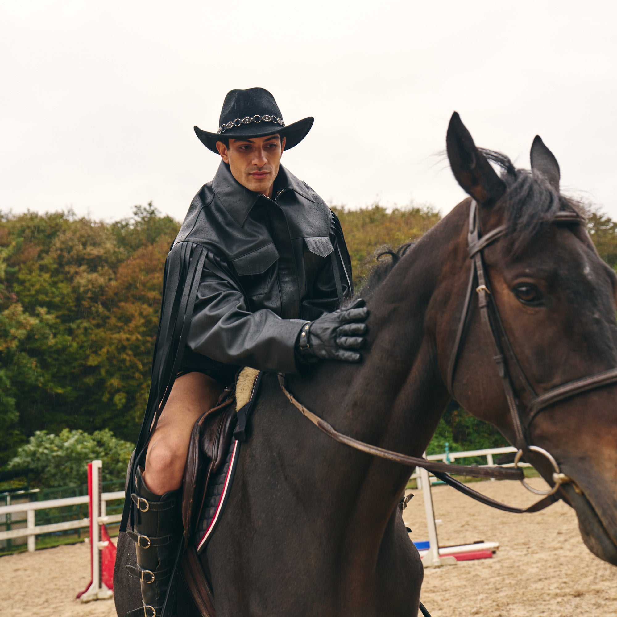 Black Leather Fringed Overshirt