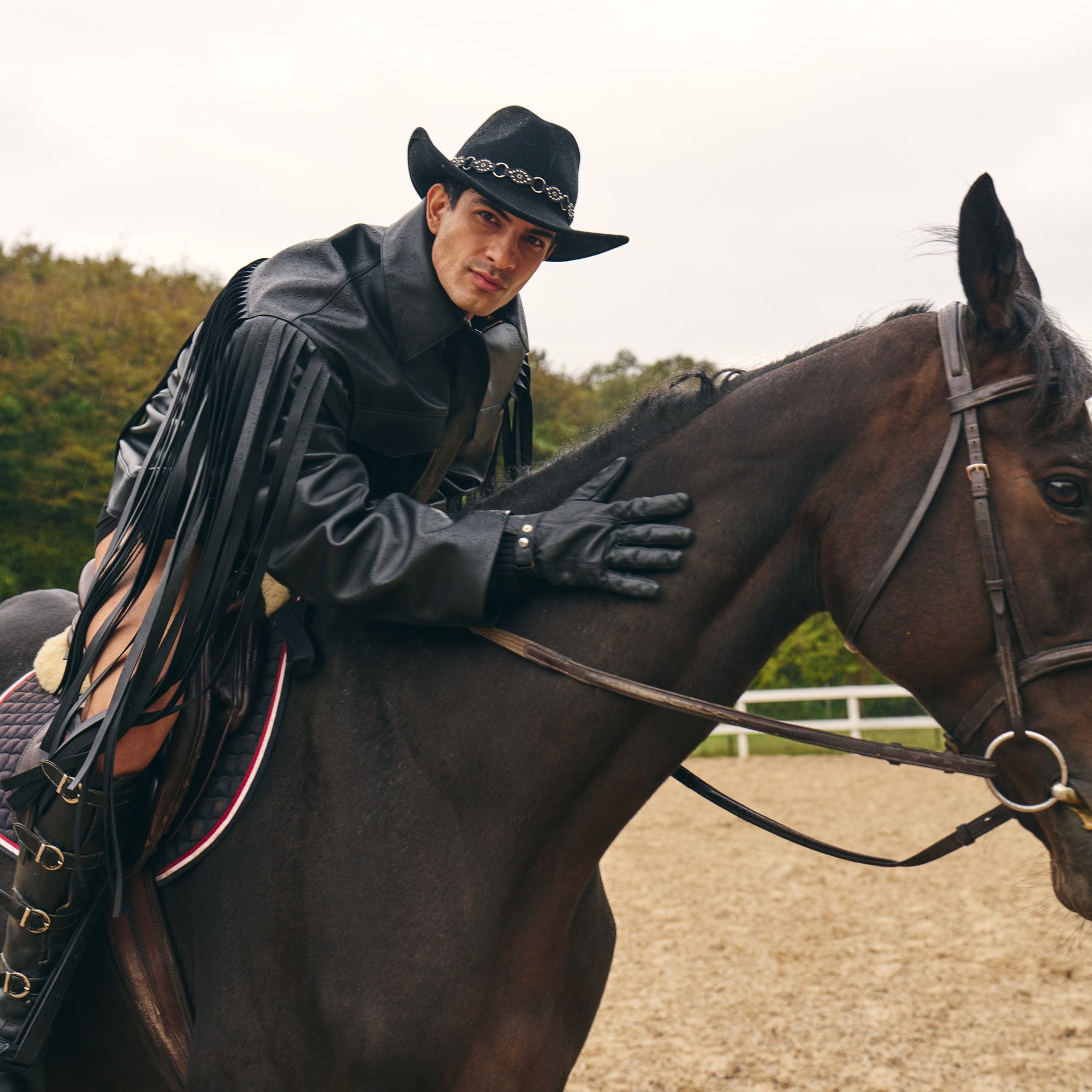 Black Leather Fringed Overshirt