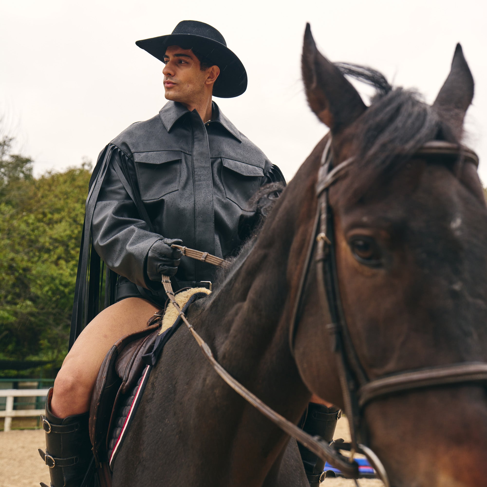 Black Leather Fringed Overshirt