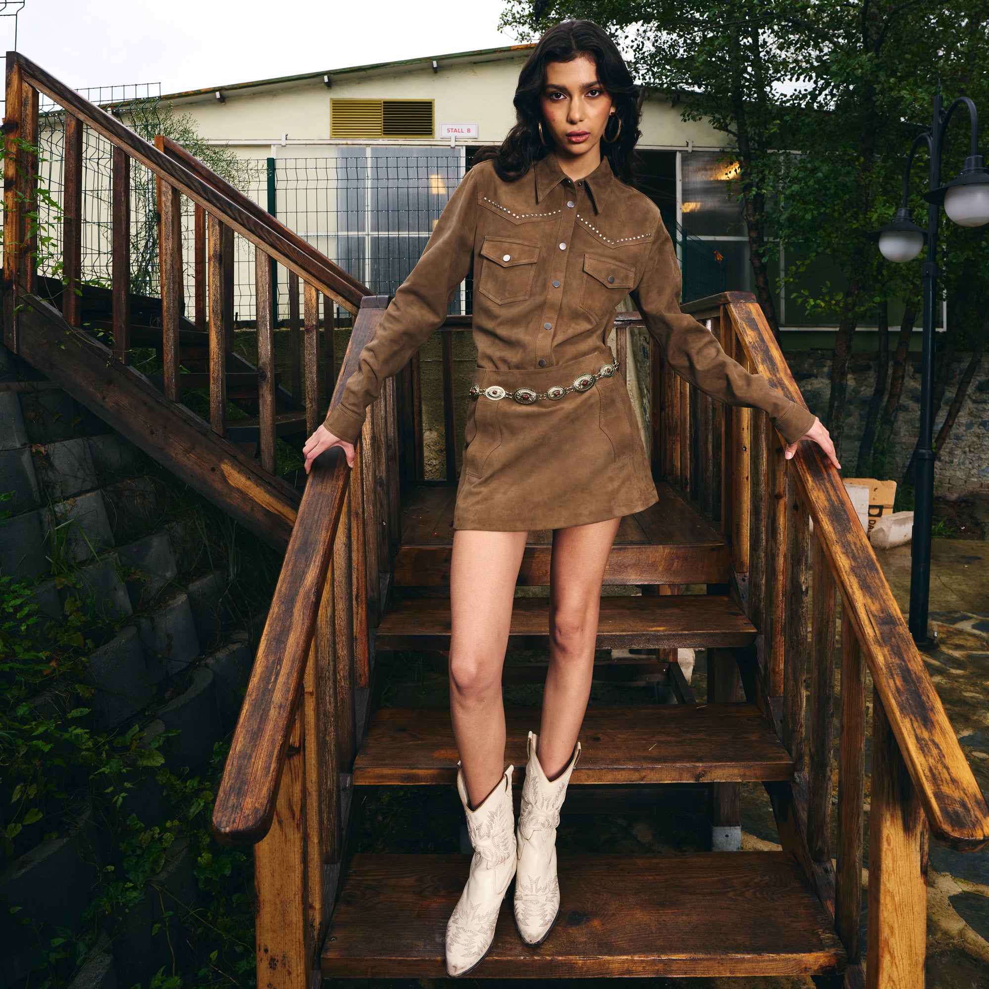 Camel Brown Suede Mini Skirt