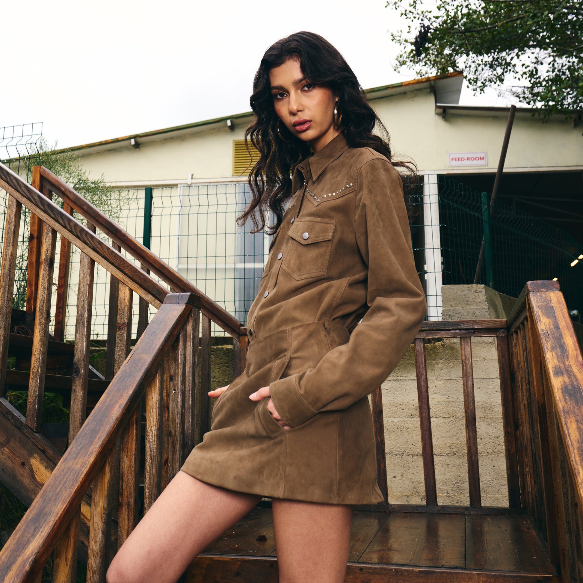 Camel Brown Suede Mini Skirt