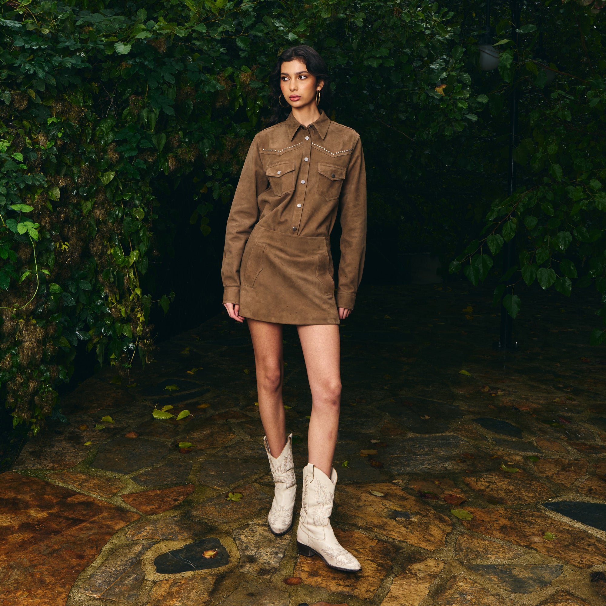 Camel Brown Suede Mini Skirt