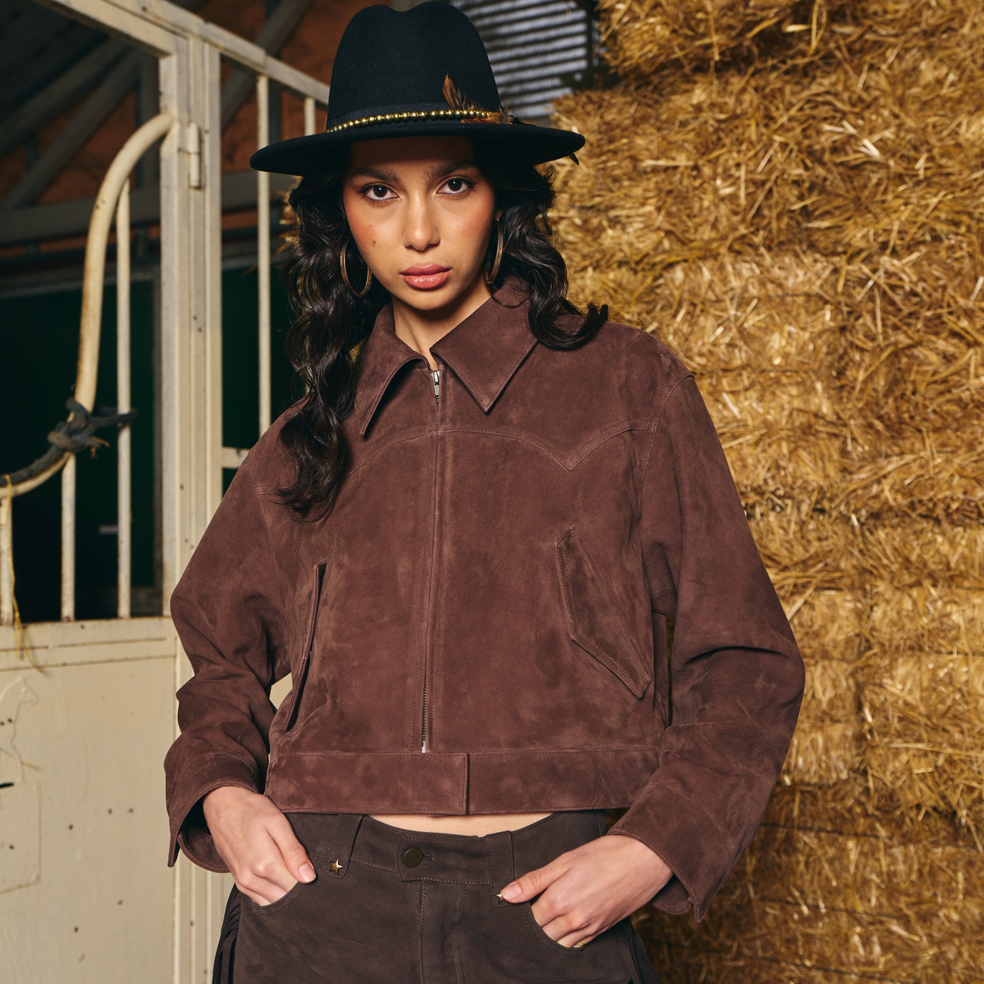 Cropped Brown Suede Jacket