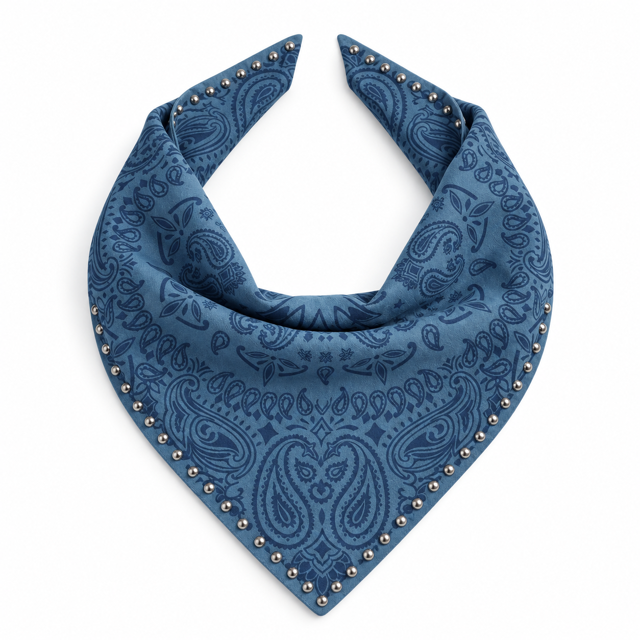 Studded Small Paisley Bandanna Scarf Denim Blue
