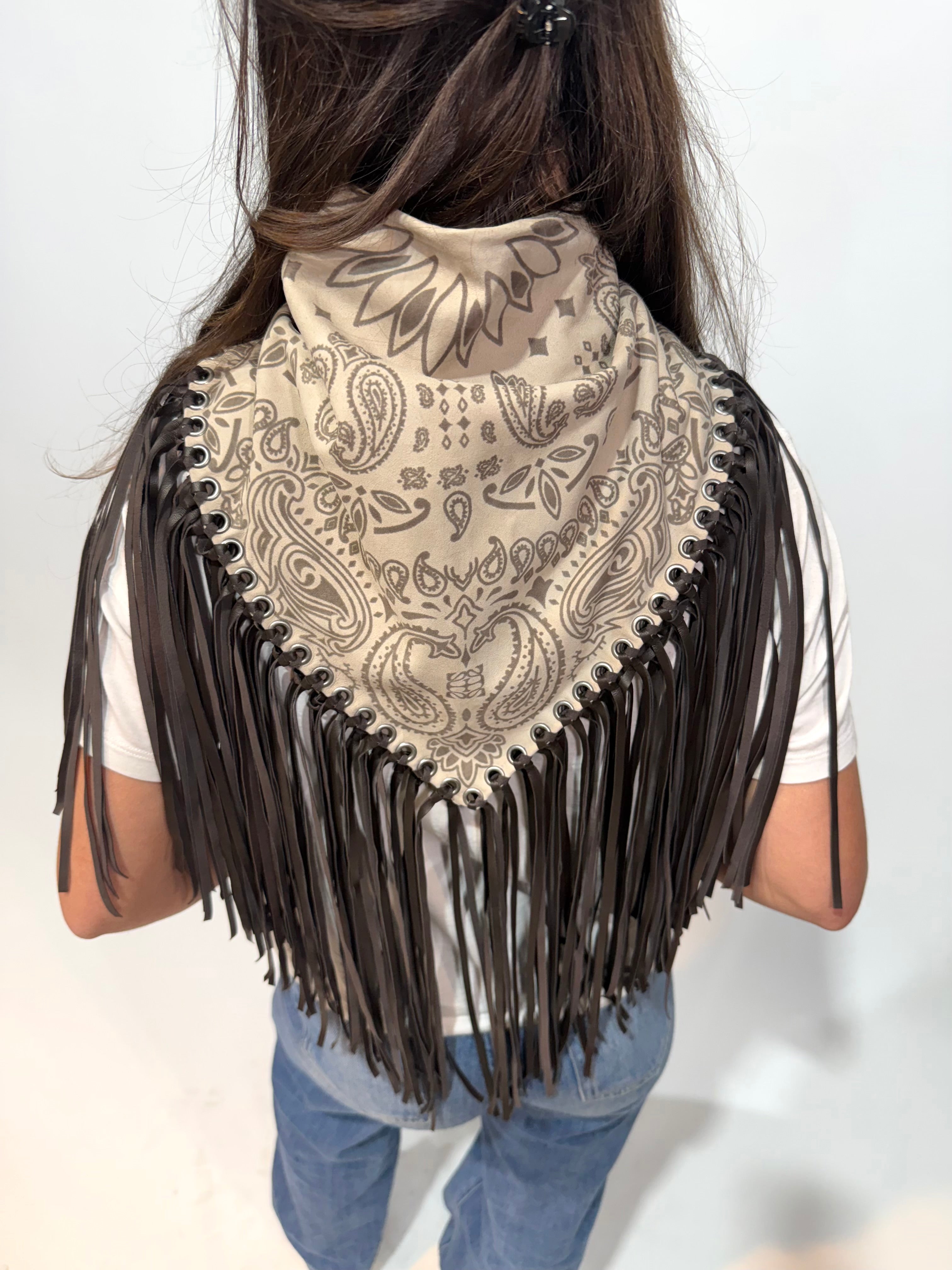 Signature Small Bandanna Scarf Cream & Brown