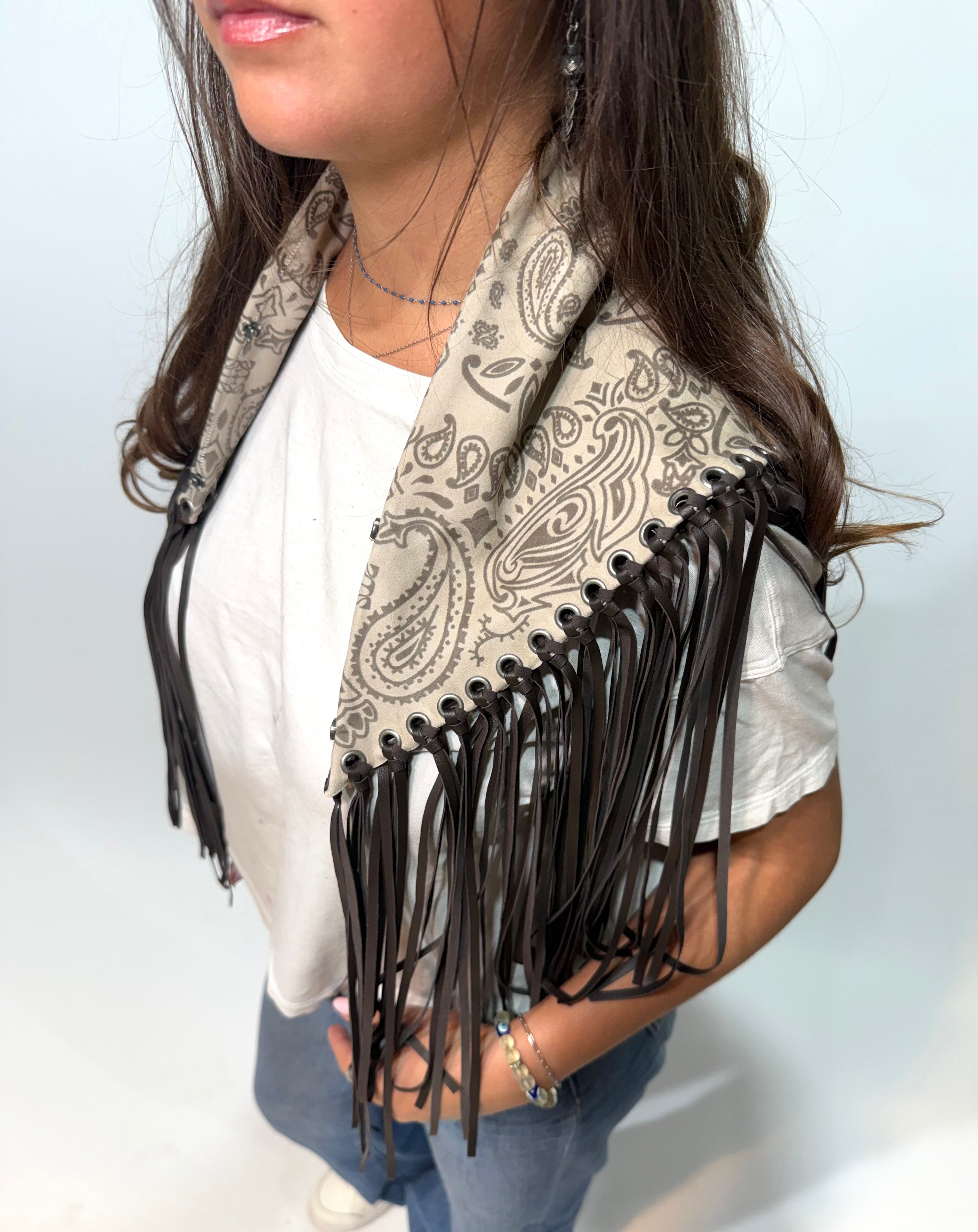 Signature Small Bandanna Scarf Cream & Brown