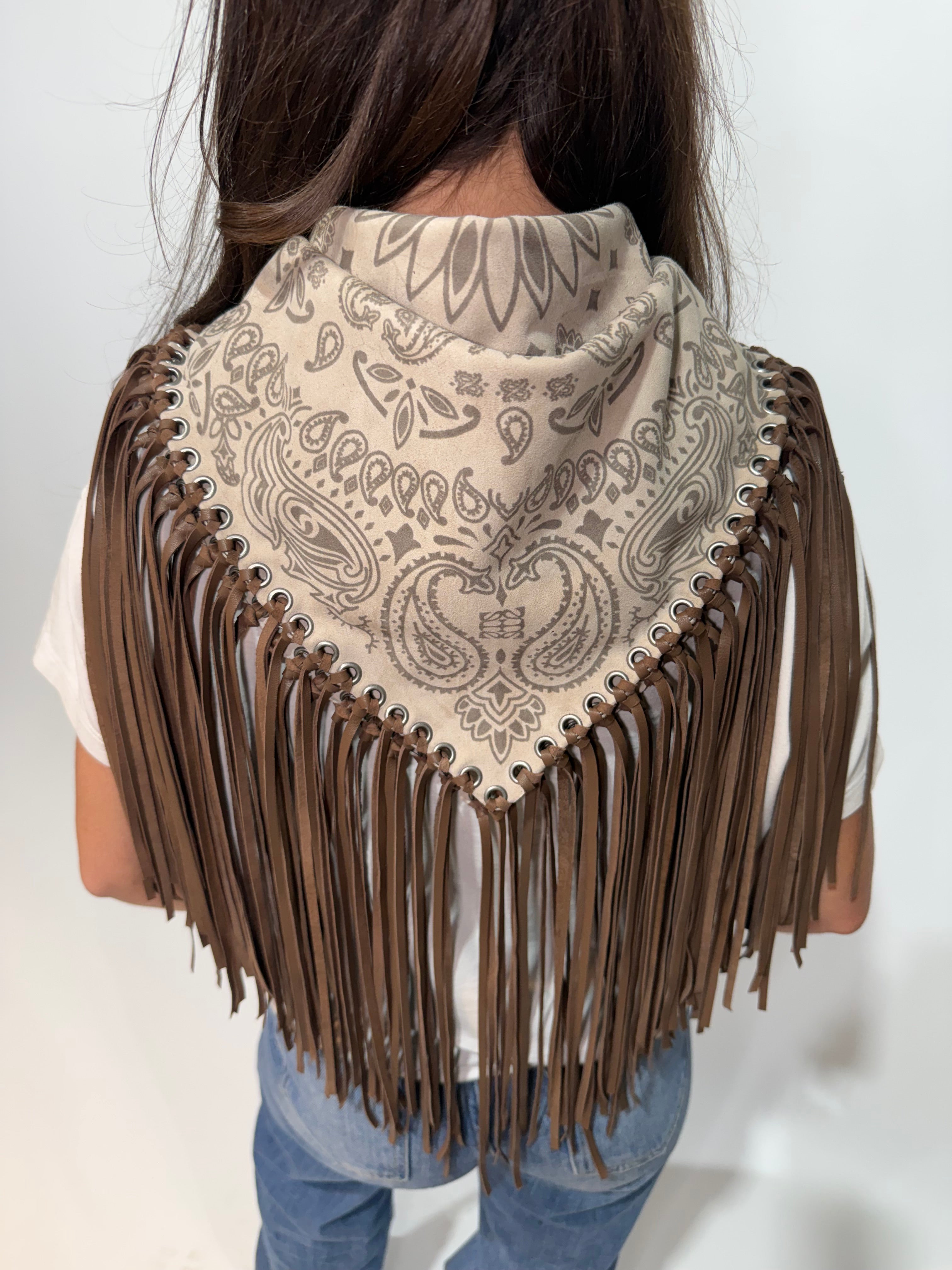 Signature Small Bandanna Scarf Cream & Light Brown