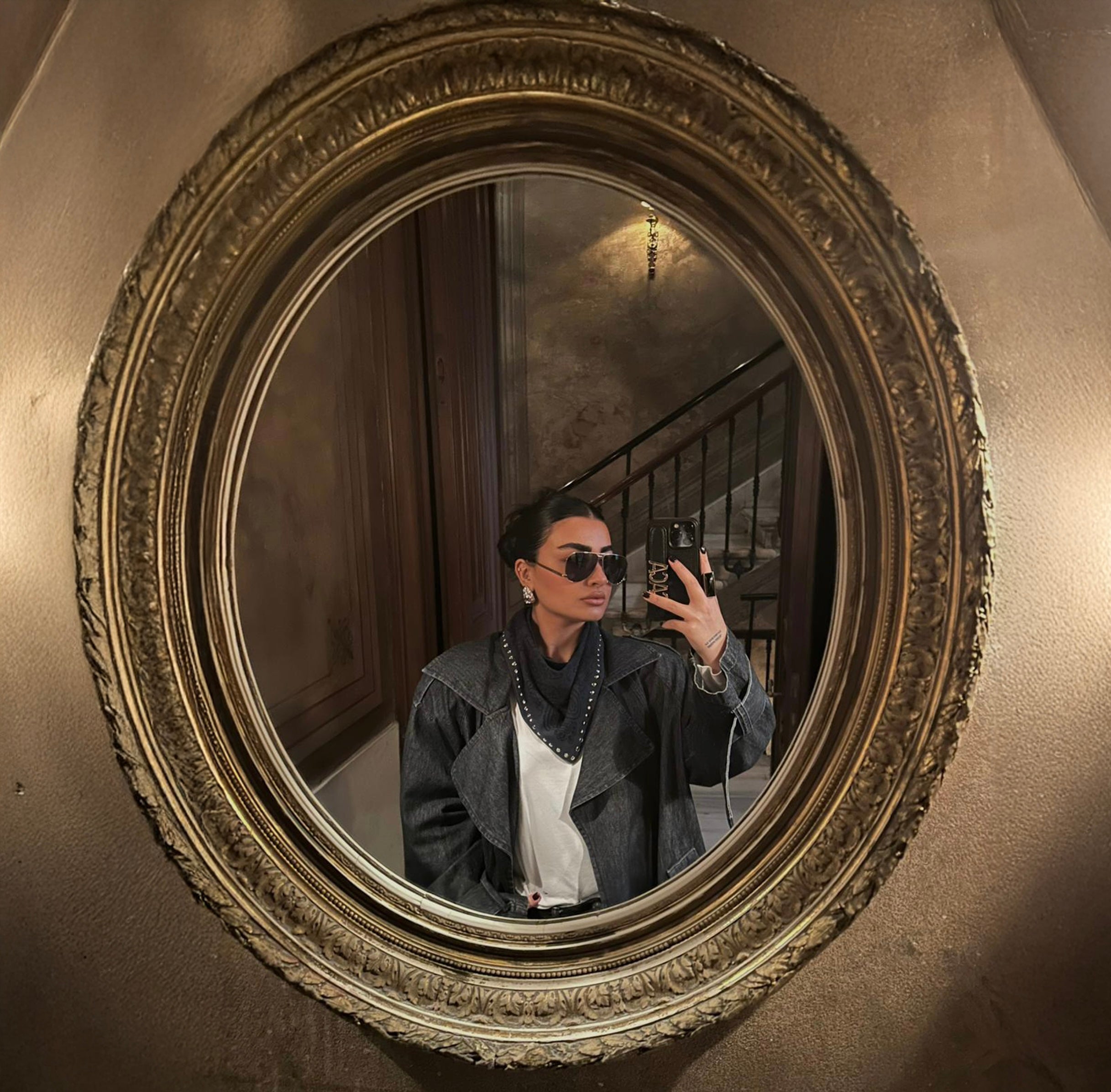 Studded Small Bandanna Scarf Navy