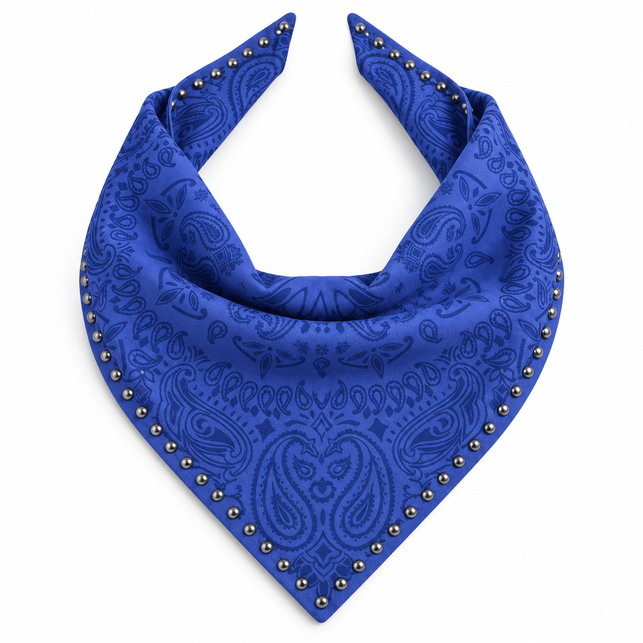 Studded Small Paisley Bandanna Scarf Royal Blue