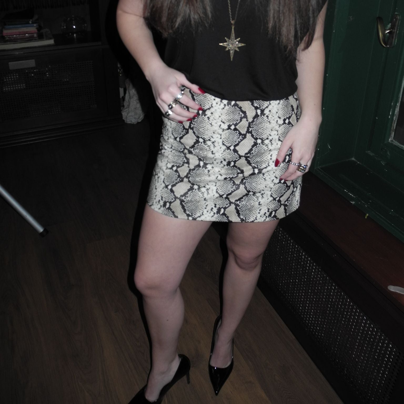 White Snake Skin Mini Skirt